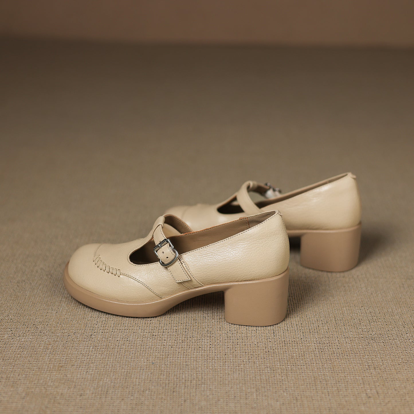 TinaCus Handmade Women's Genuine Leather Round Toe T-Strap Buckle Platform Casual Mary Jane Shoes