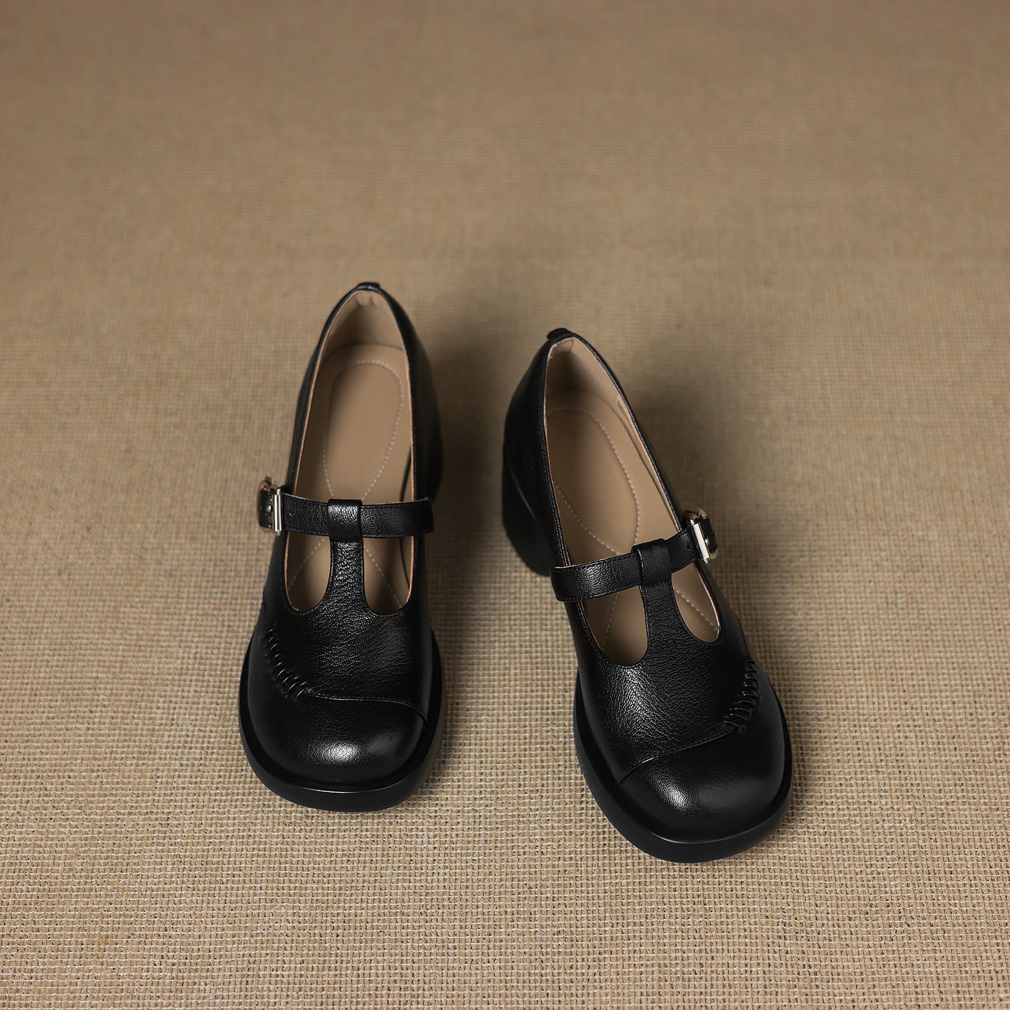 TinaCus Handmade Women's Genuine Leather Round Toe T-Strap Buckle Platform Casual Mary Jane Shoes