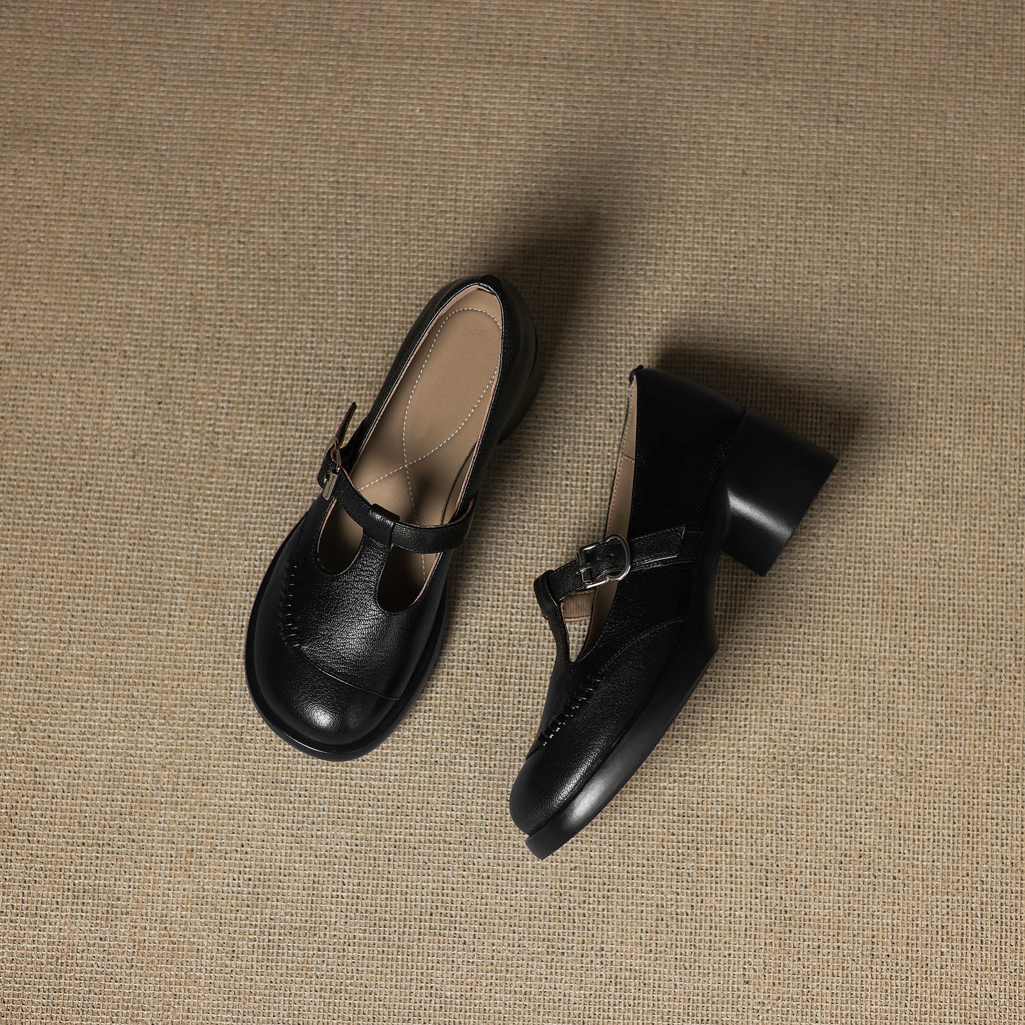 TinaCus Handmade Women's Genuine Leather Round Toe T-Strap Buckle Platform Casual Mary Jane Shoes
