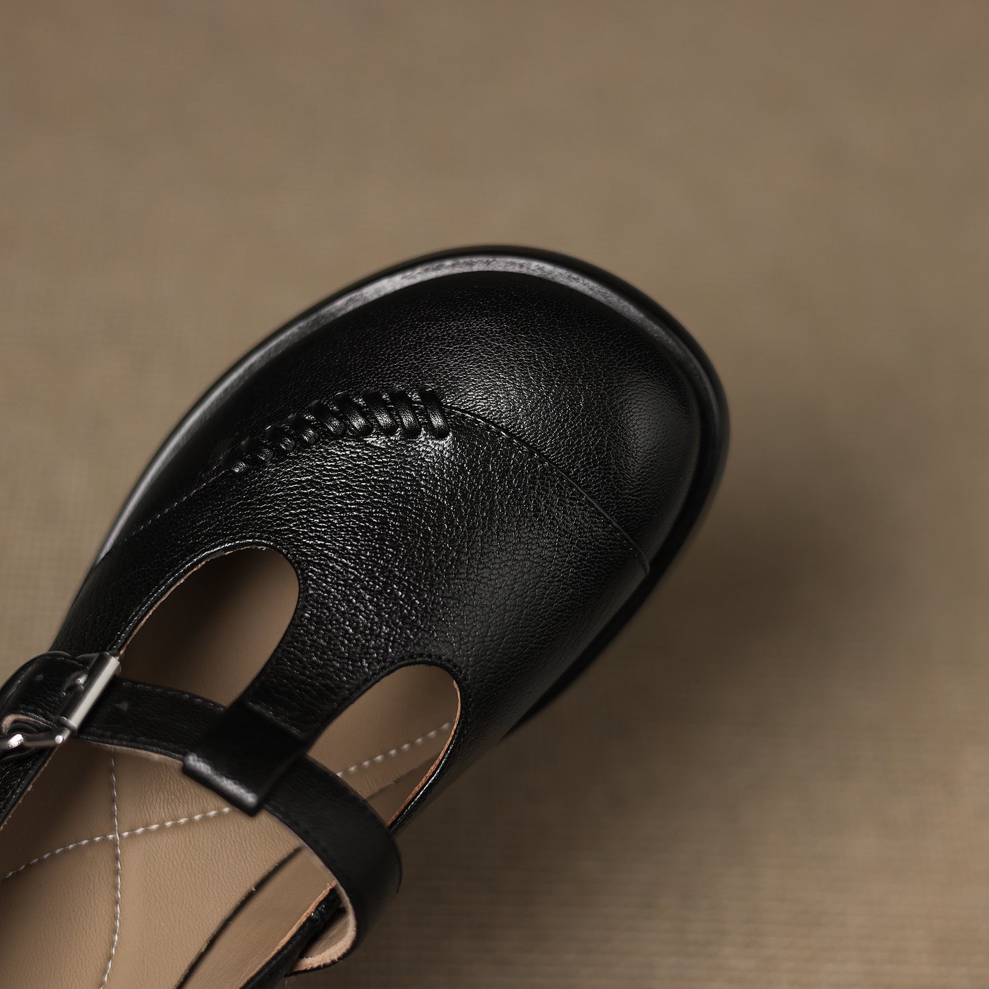 TinaCus Handmade Women's Genuine Leather Round Toe T-Strap Buckle Platform Casual Mary Jane Shoes