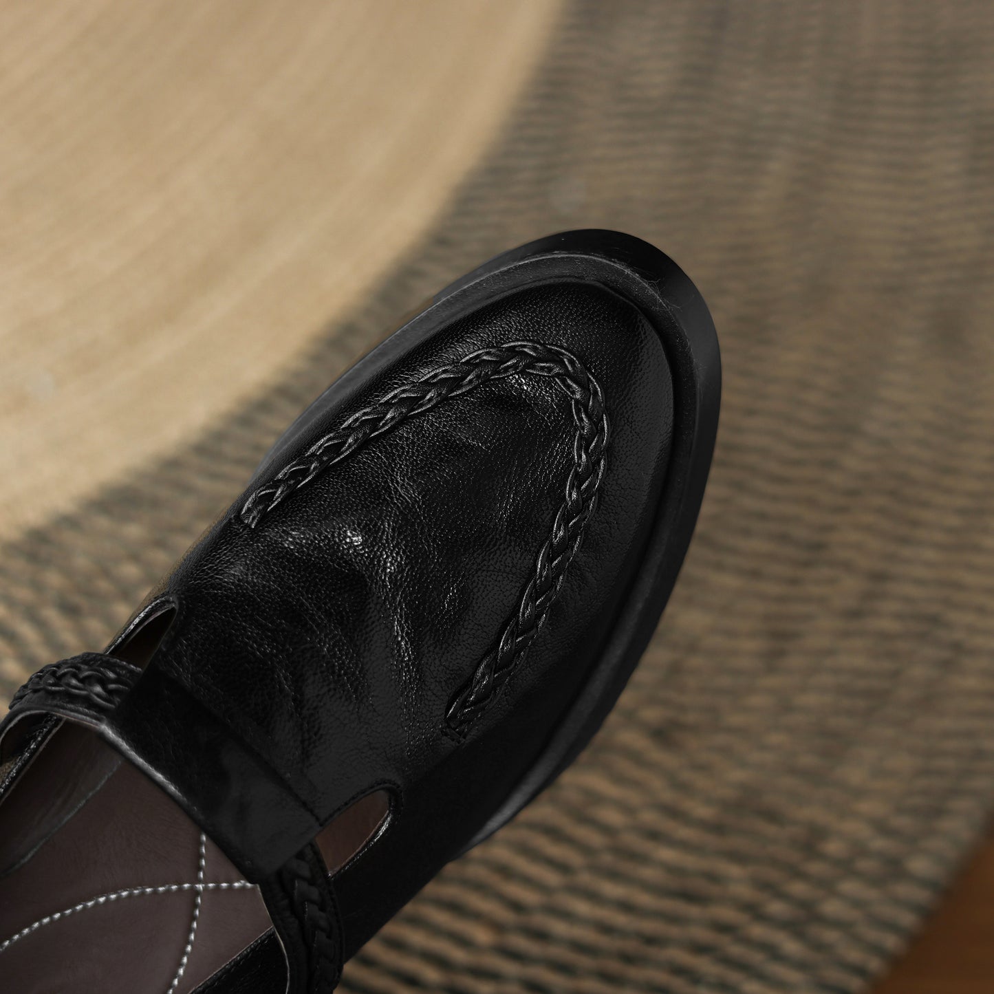 TinaCus Handmade Women's Genuine Leather Round Toe Braided T-Strap Stacked Heel Pump Shoes