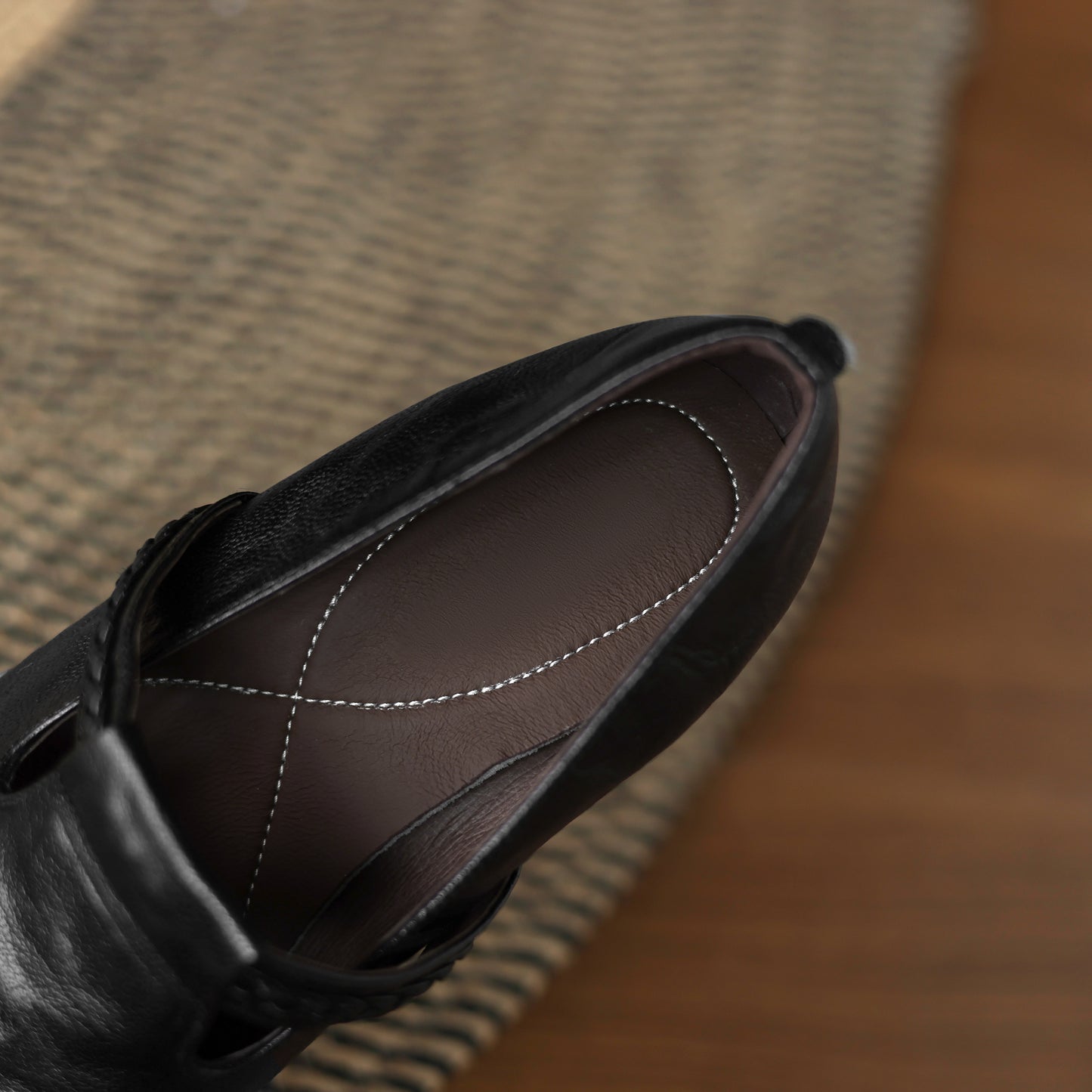 TinaCus Handmade Women's Genuine Leather Round Toe Braided T-Strap Stacked Heel Pump Shoes