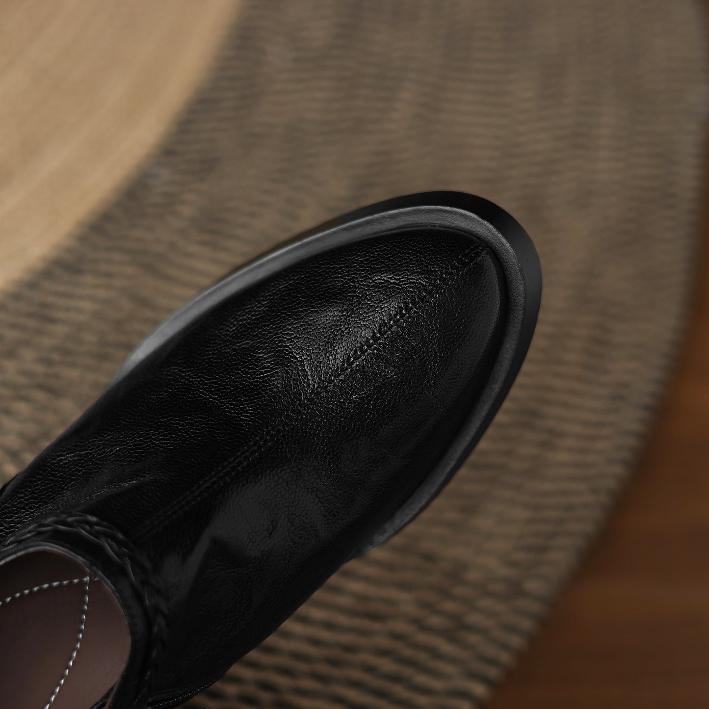 TinaCus Handmade Women's Genuine Leather Round Toe Braided Block Heel Casual Side Zipper Pump Shoes