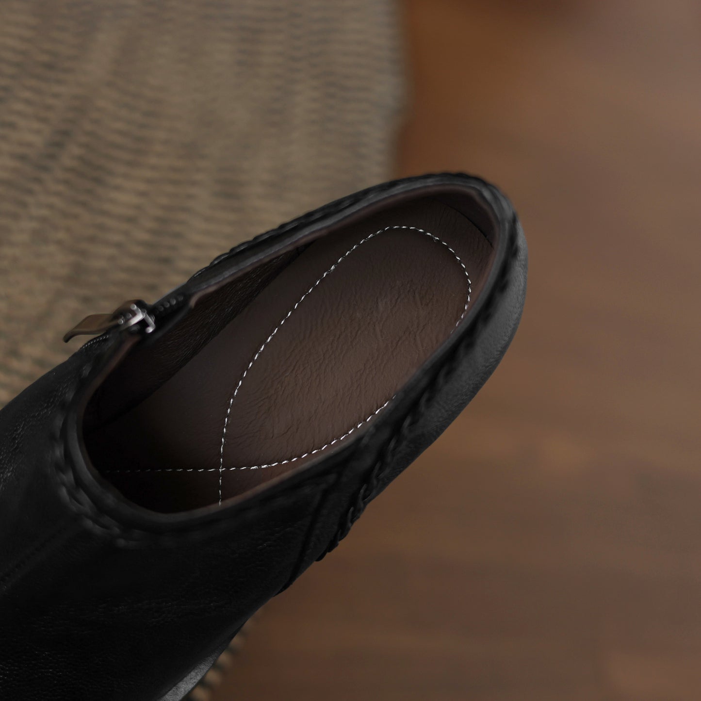 TinaCus Handmade Women's Genuine Leather Round Toe Braided Block Heel Casual Side Zipper Pump Shoes