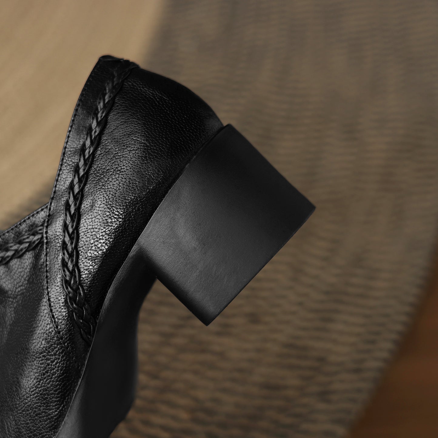 TinaCus Handmade Women's Genuine Leather Round Toe Braided Block Heel Casual Side Zipper Pump Shoes