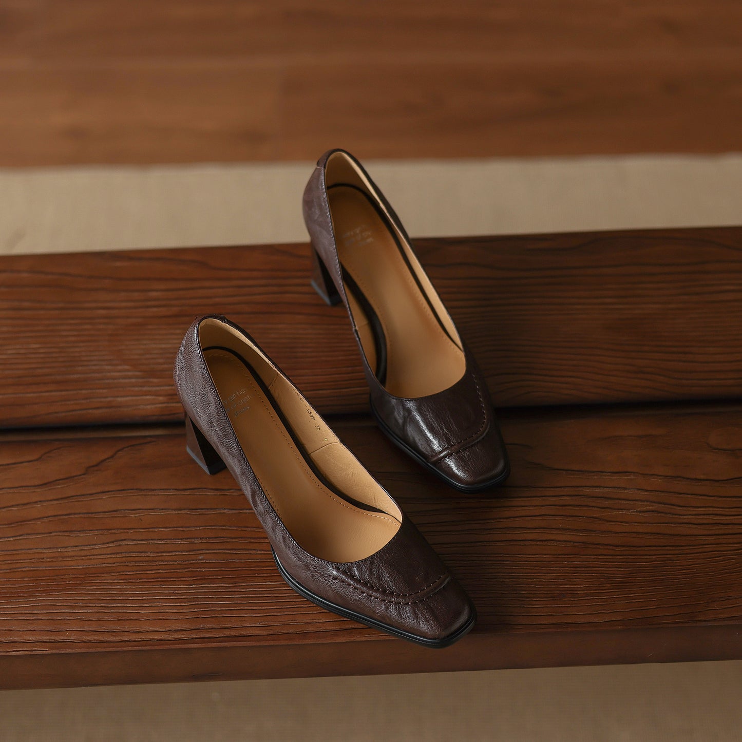 TinaCus Handmade Women's Genuine Leather Square Toe Chunky Mid Heel Office Dress Pump Shoes