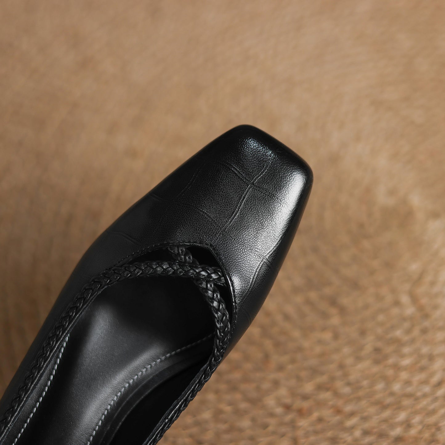 TinaCus Handmade Women's Genuine Leather Square Toe Braid Hollow-Out Chunky Heel Casual Slip On Pump Shoes