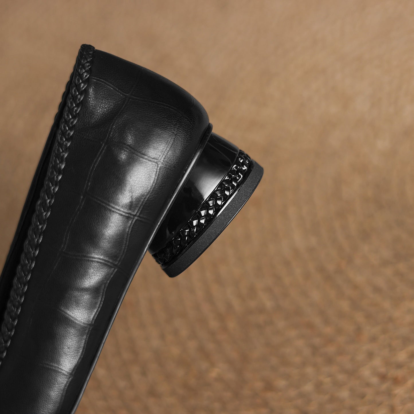 TinaCus Handmade Women's Genuine Leather Square Toe Braid Hollow-Out Chunky Heel Casual Slip On Pump Shoes