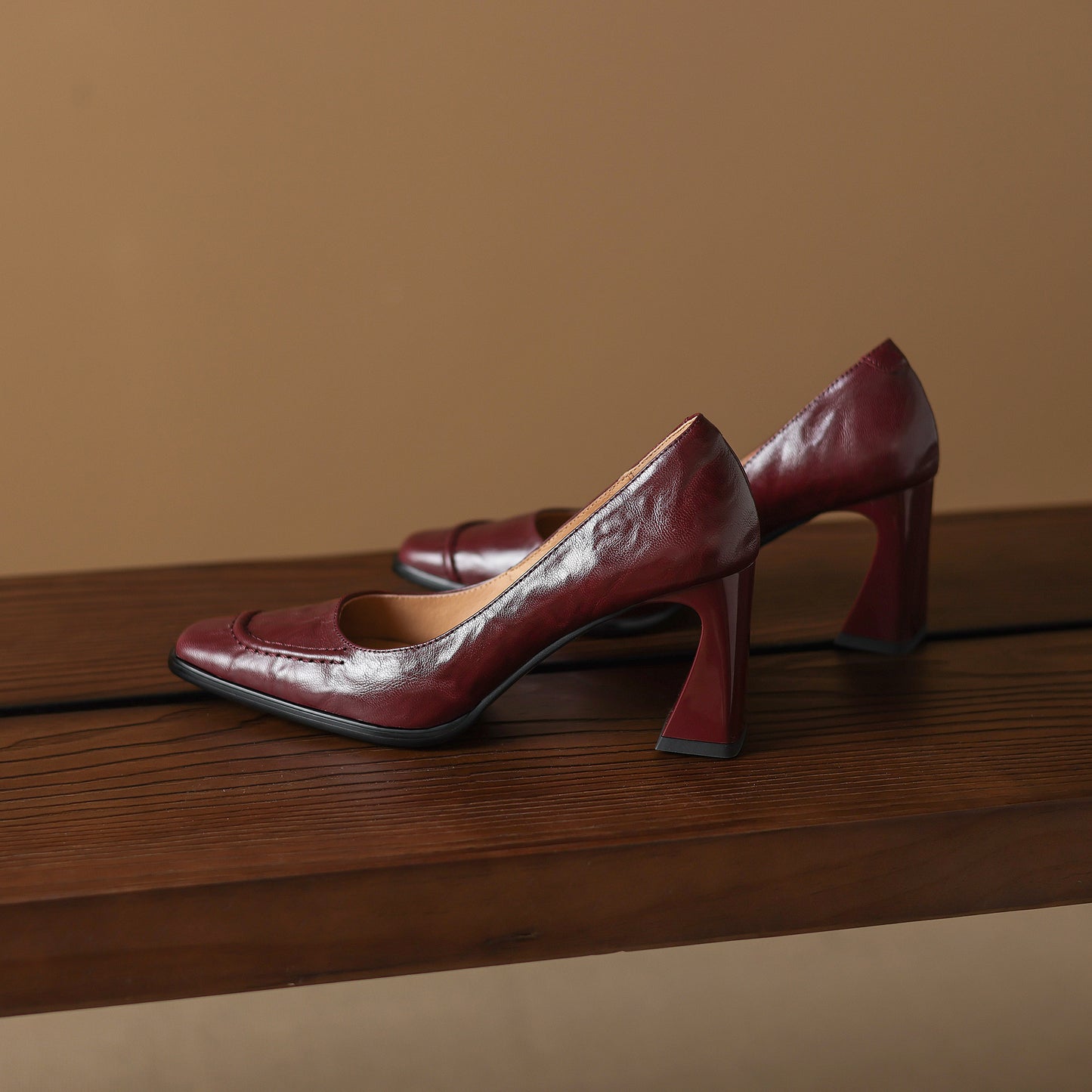 TinaCus Handmade Women's Genuine Leather Square Toe Chunky Mid Heel Office Dress Pump Shoes