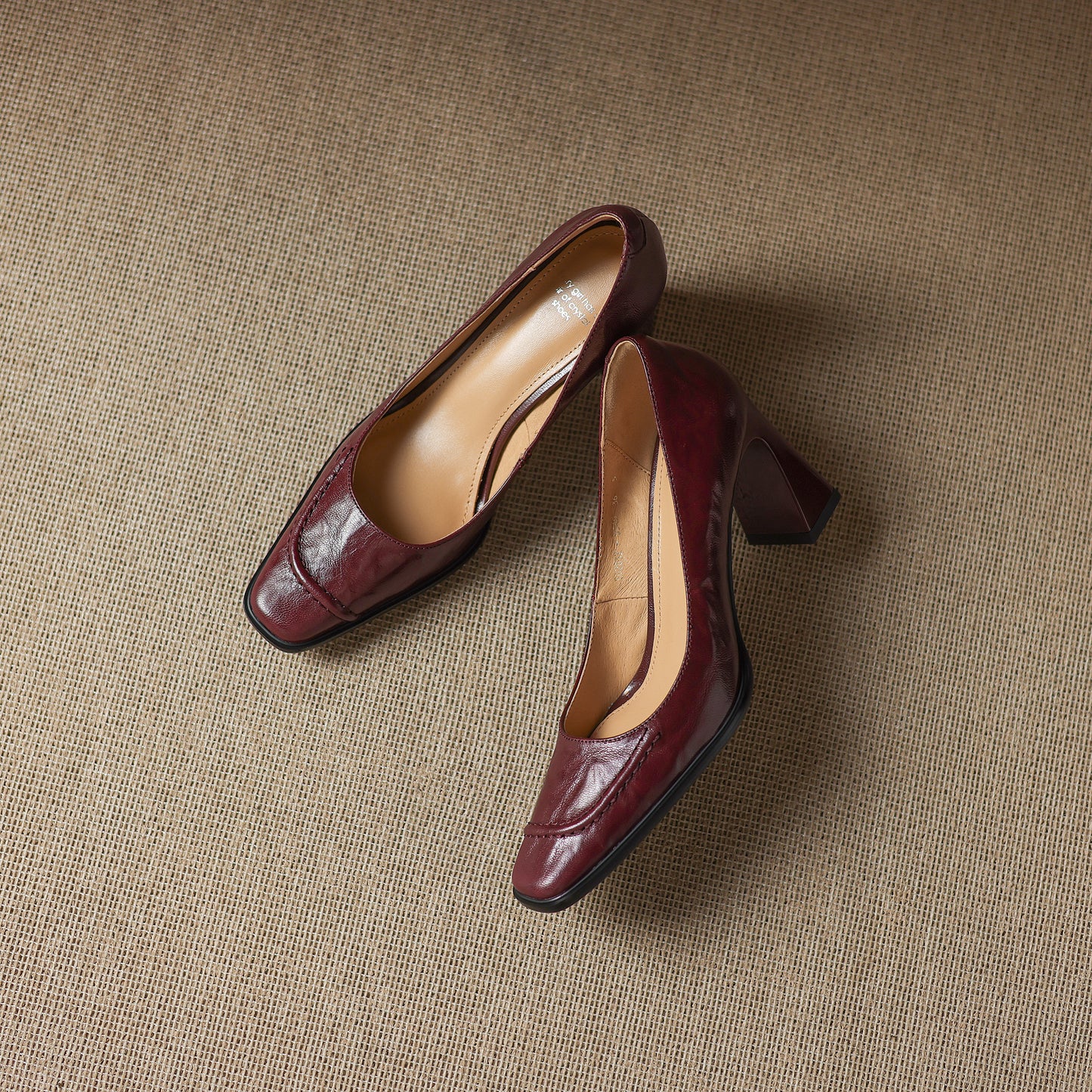 TinaCus Handmade Women's Genuine Leather Square Toe Chunky Mid Heel Office Dress Pump Shoes