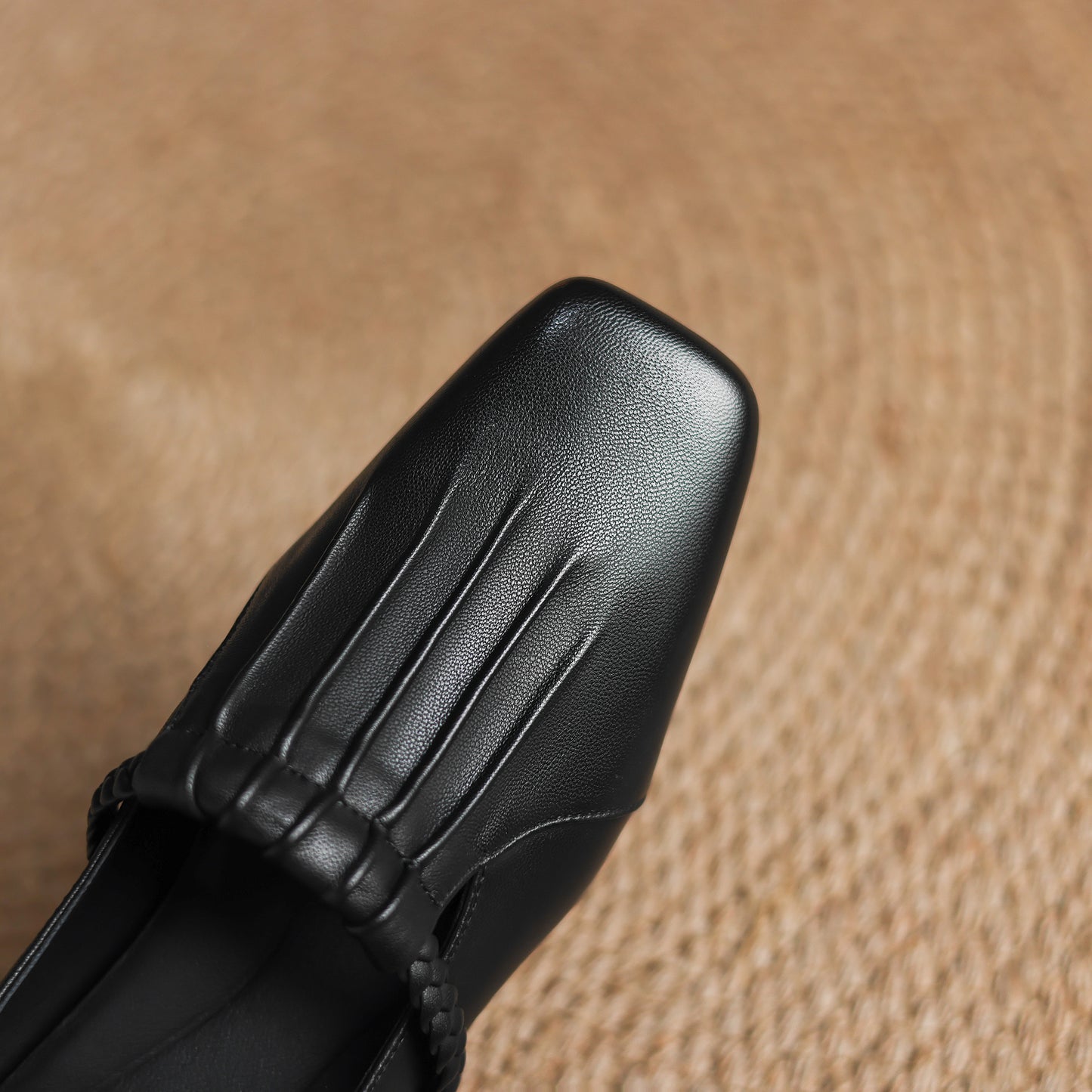 TinaCus Handmade Women's Genuine Leather Square Toe Braided T-Strap Ruched Casual Pump Shoes