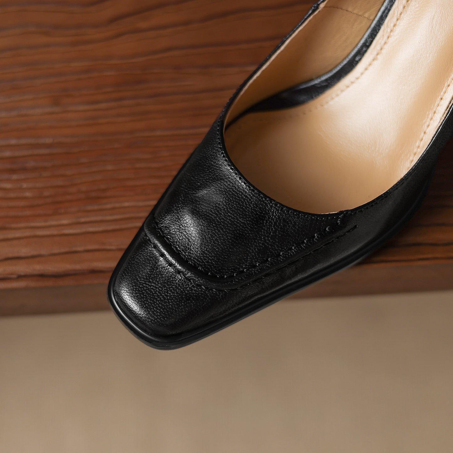 TinaCus Handmade Women's Genuine Leather Square Toe Chunky Mid Heel Office Dress Pump Shoes