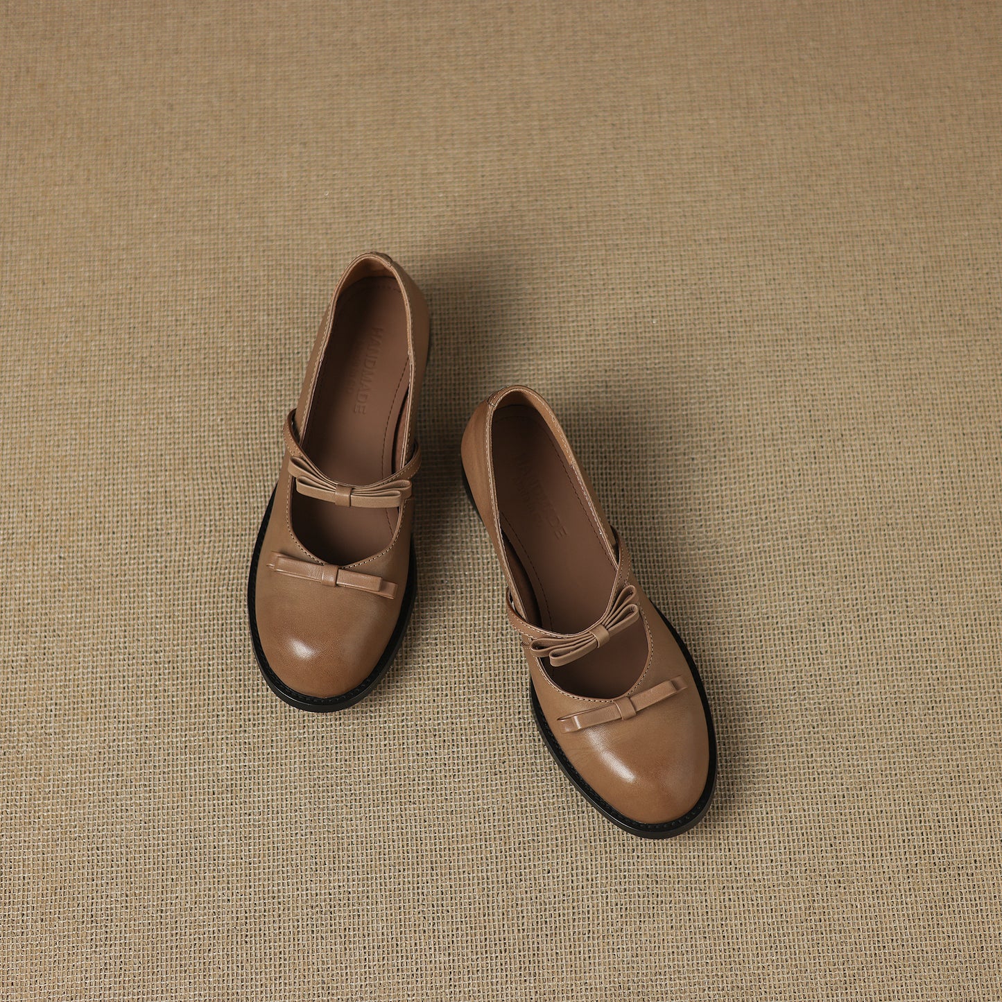 TinaCus Handmade Women's Genuine Leather Round Toe Slip-on Chunky Heel Mary Jane Shoes with Bowknot