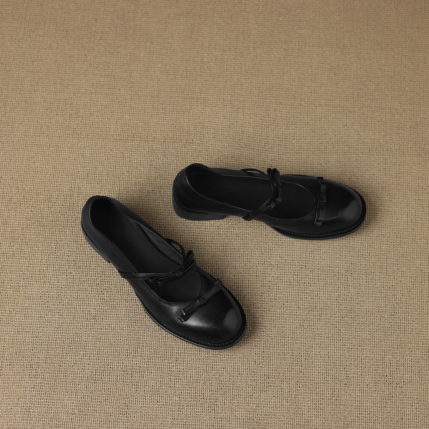 TinaCus Handmade Women's Genuine Leather Round Toe Slip-on Chunky Heel Mary Jane Shoes with Bowknot