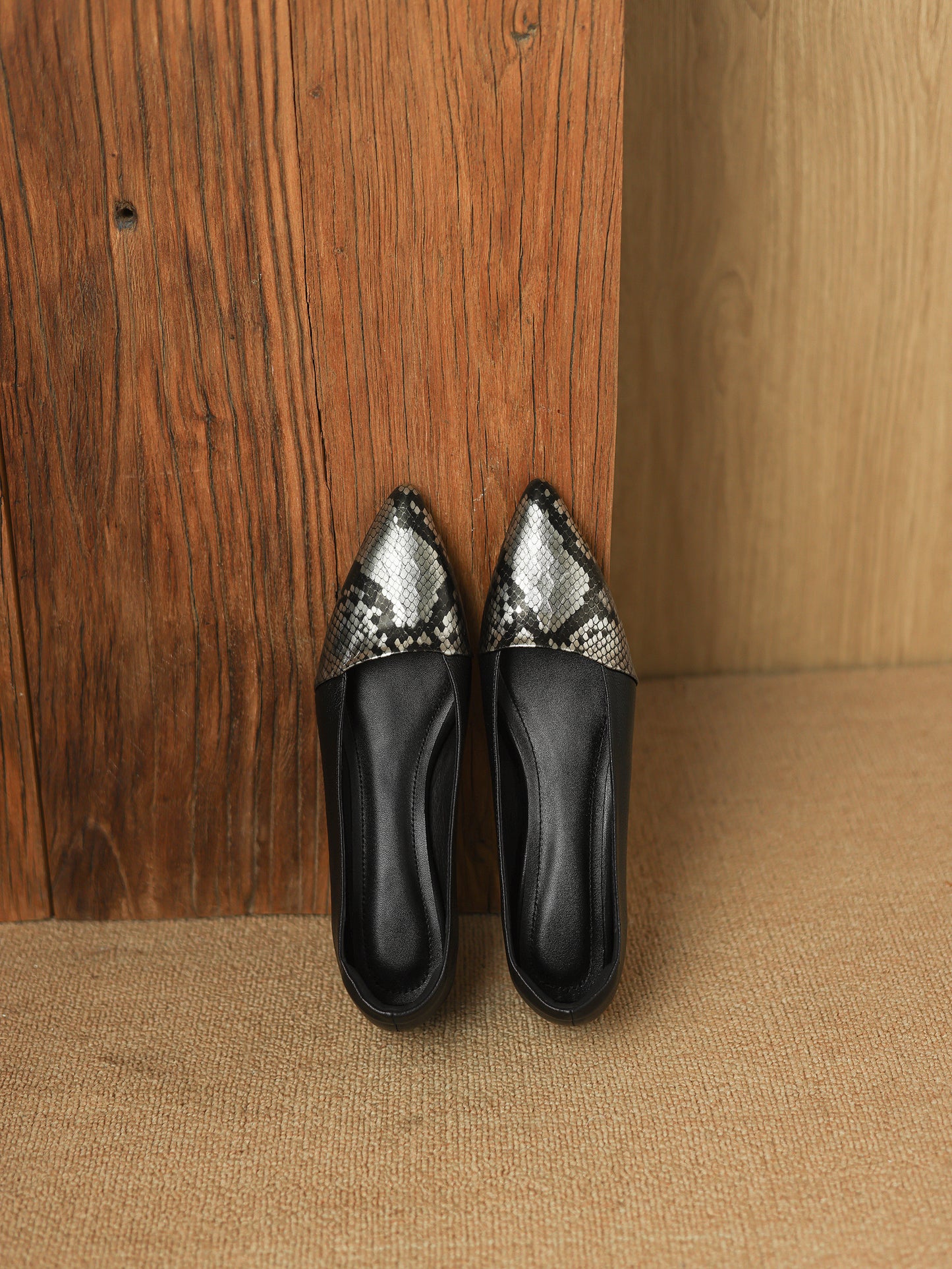 TinaCus Handmade Women's Genuine/Suede Leather Pointed Toe Printed Snakeskin Ballet Flats Shoes