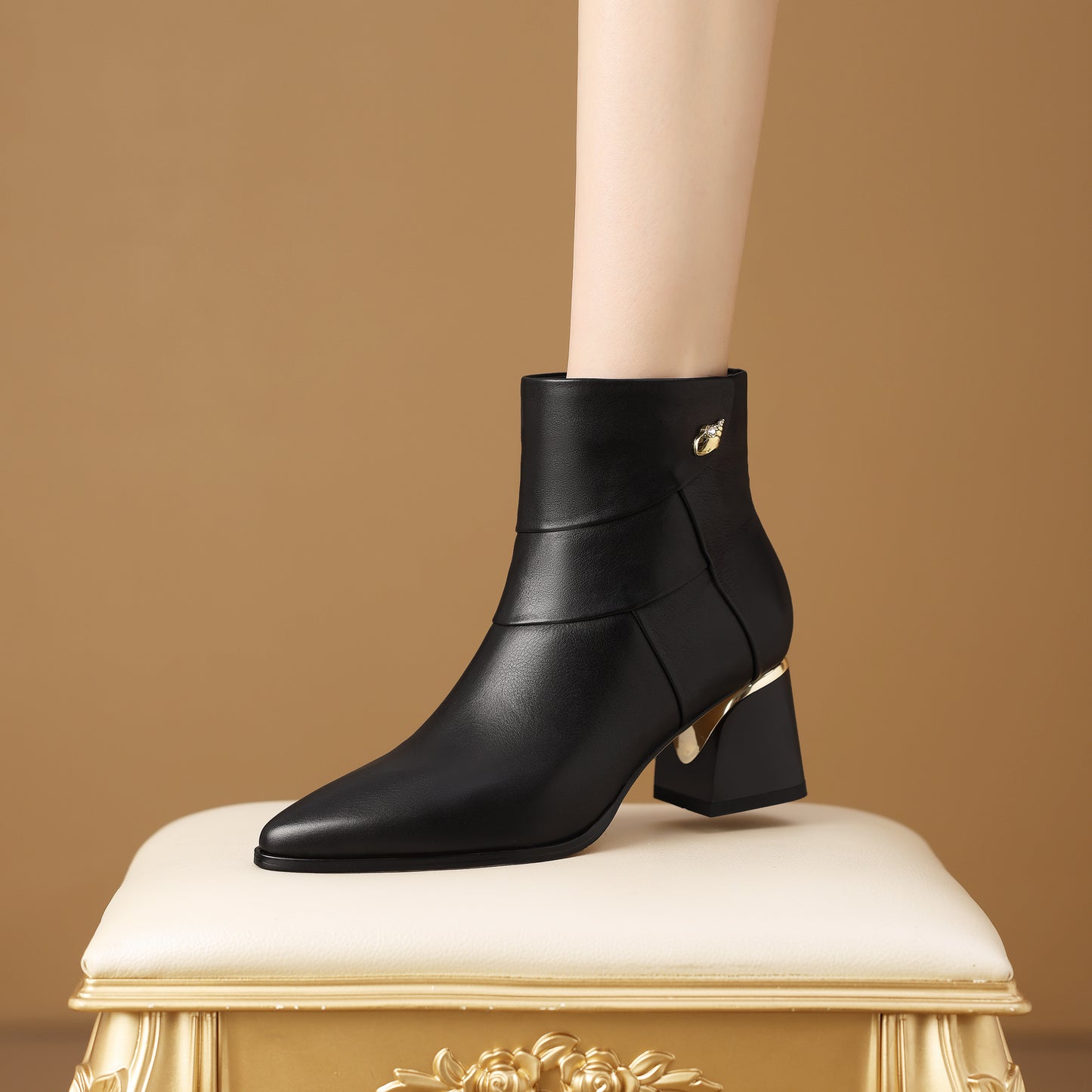 TinaCus Women's Handmade Ankle Boots Genuine Leather Patchwork Pointed Toe Side Zipper Block Heel Short Booties