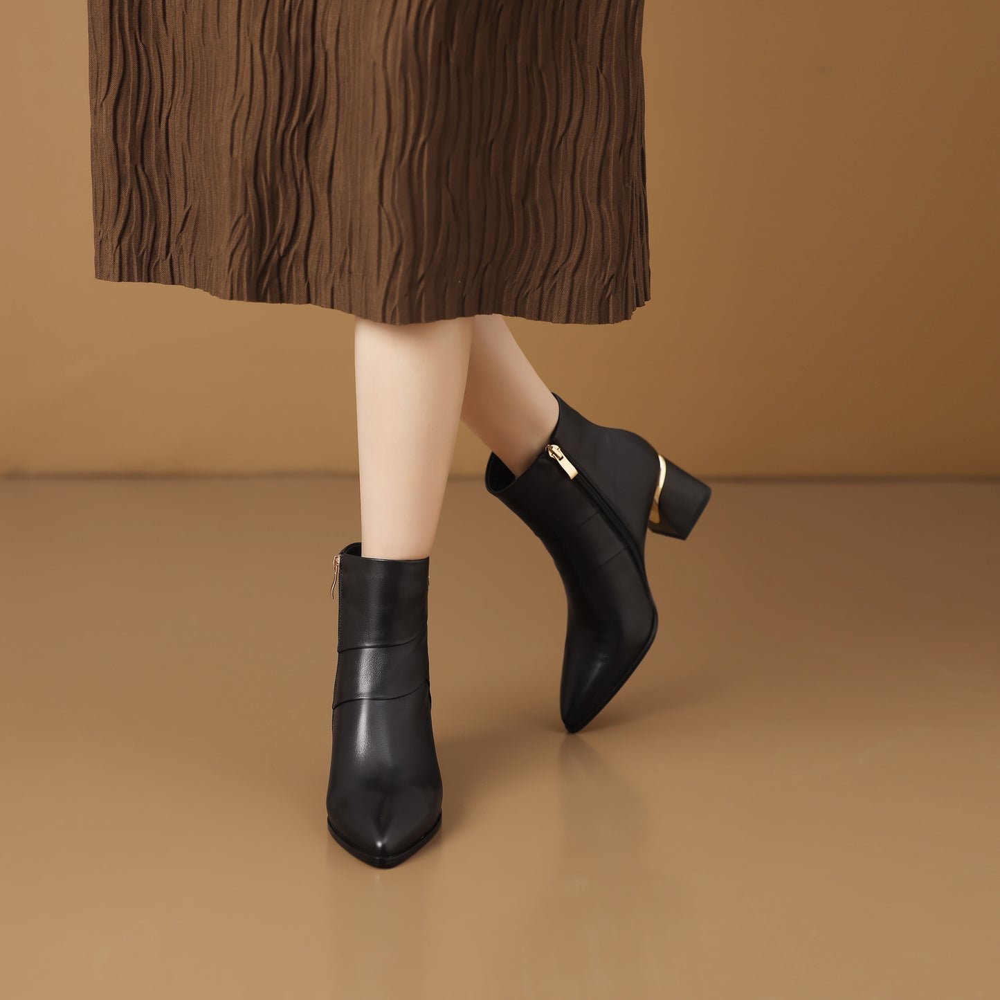 TinaCus Women's Handmade Ankle Boots Genuine Leather Patchwork Pointed Toe Side Zipper Block Heel Short Booties