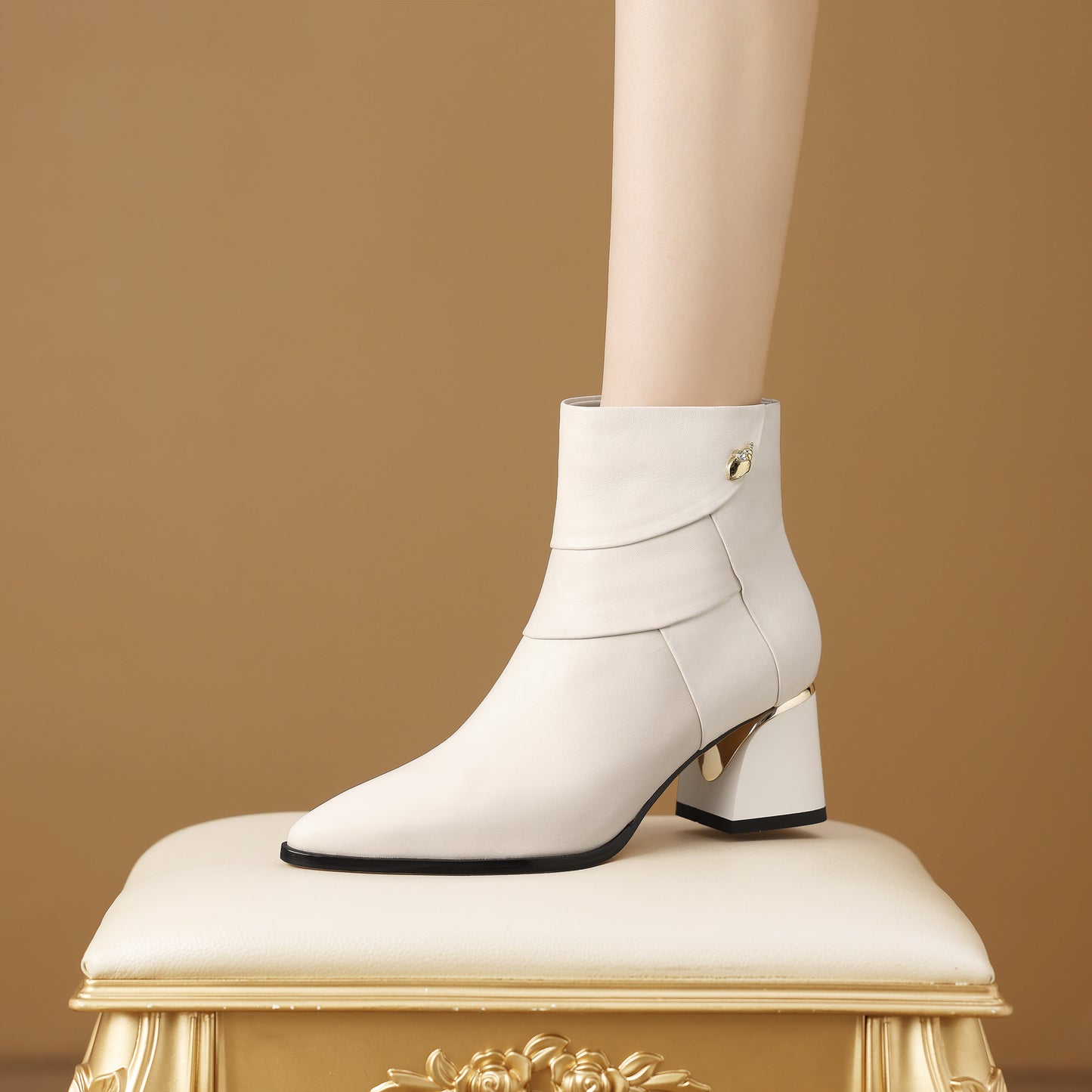 TinaCus Women's Handmade Ankle Boots Genuine Leather Patchwork Pointed Toe Side Zipper Block Heel Short Booties