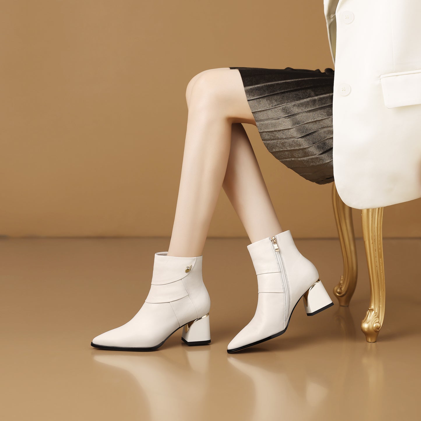 TinaCus Women's Handmade Ankle Boots Genuine Leather Patchwork Pointed Toe Side Zipper Block Heel Short Booties