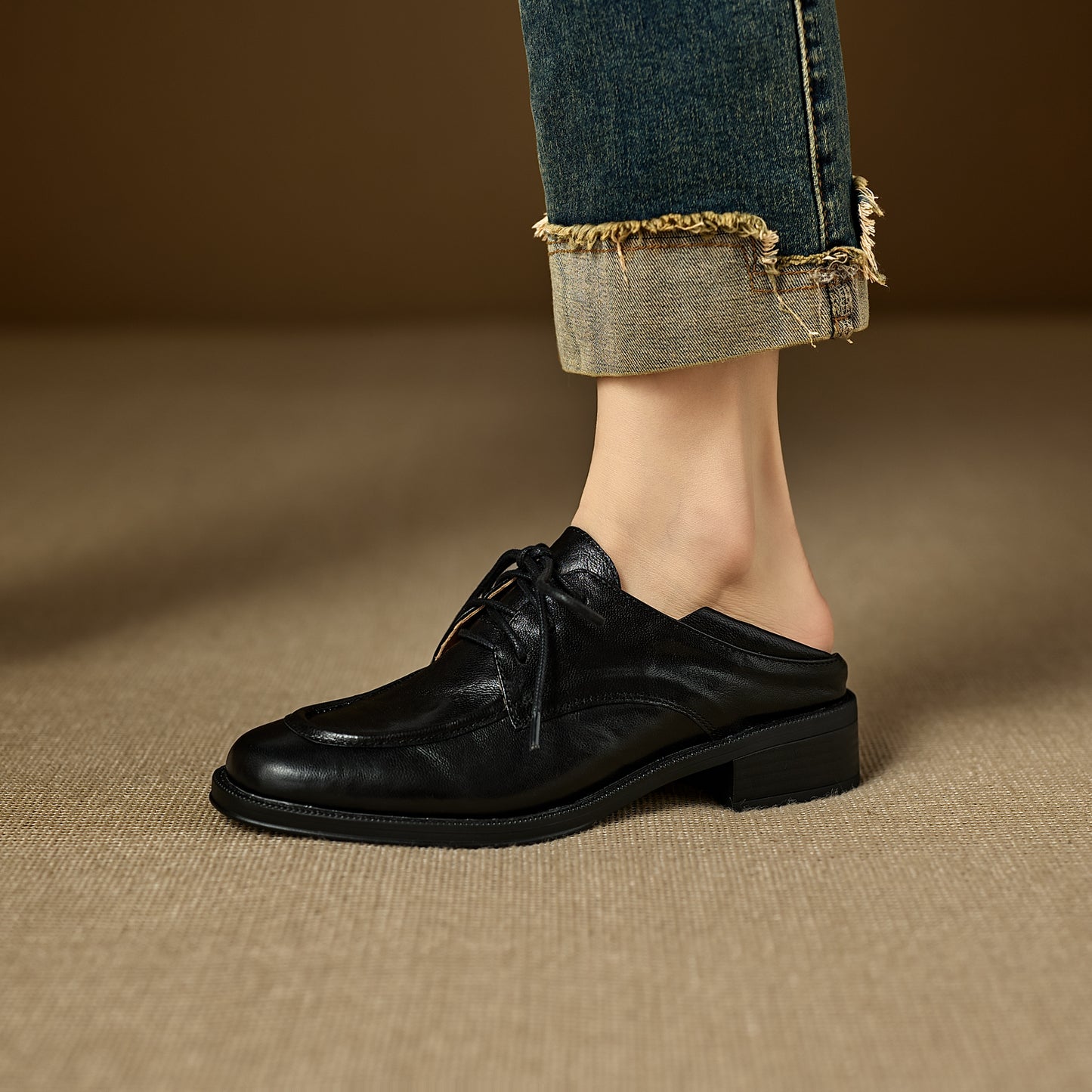 TinaCus Women's Wingtip Oxfords Handmade Genuine Leather Round Toe Lace-up Chunky Heel Casual Shoes