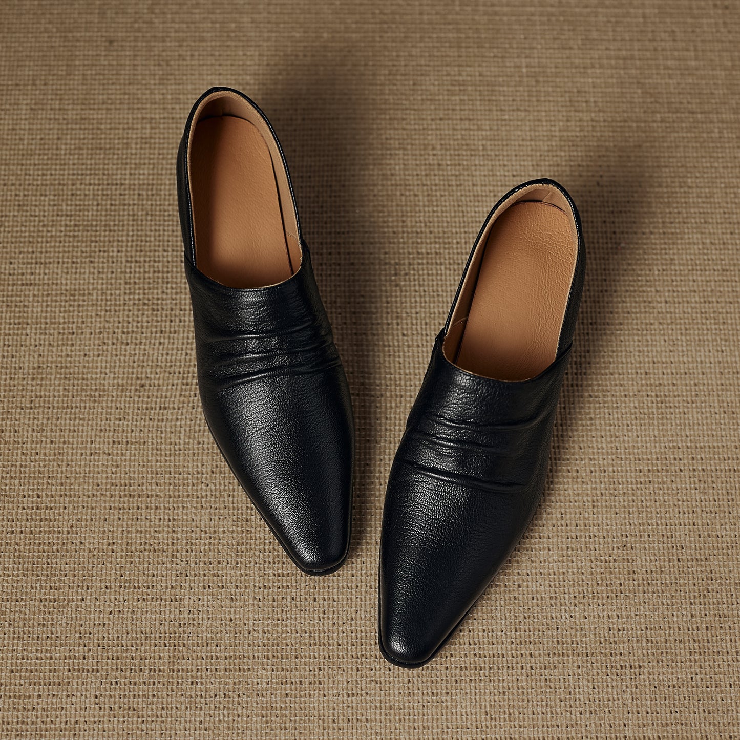 TinaCus Women's Slip-on Pumps Handmade Genuine Leather Pointed Toe Chunky Heel Casual Shoes