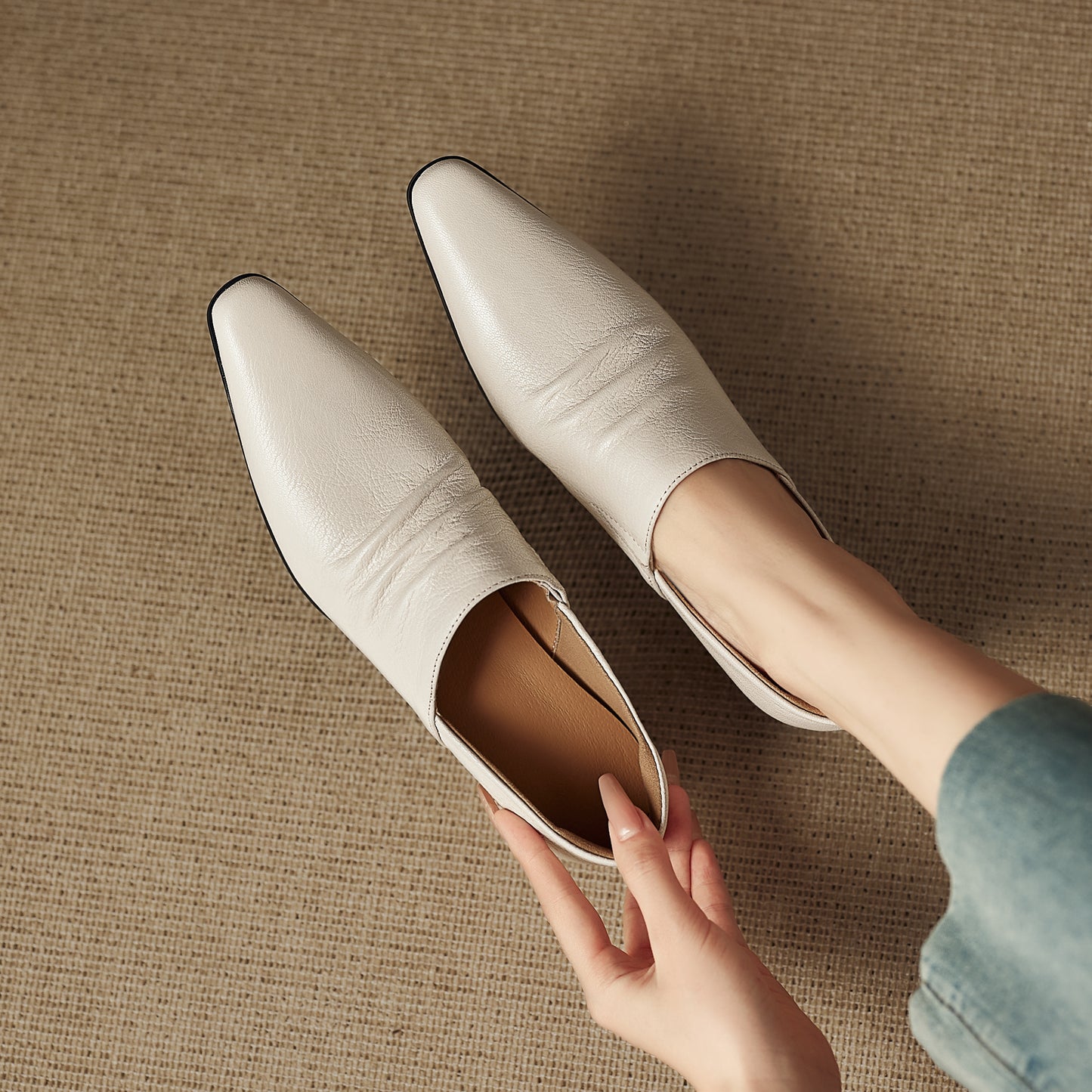 TinaCus Women's Slip-on Pumps Handmade Genuine Leather Pointed Toe Chunky Heel Casual Shoes