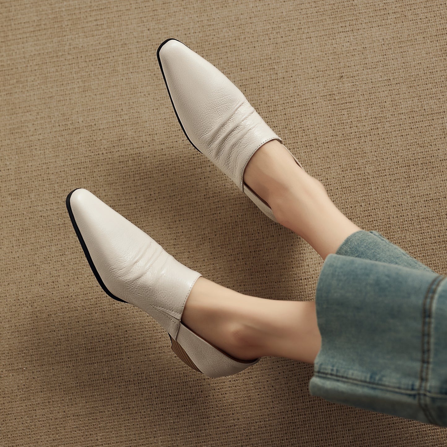 TinaCus Women's Slip-on Pumps Handmade Genuine Leather Pointed Toe Chunky Heel Casual Shoes