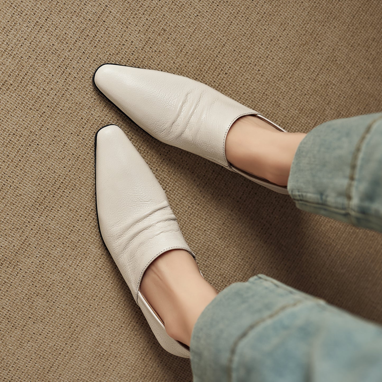 TinaCus Women's Slip-on Pumps Handmade Genuine Leather Pointed Toe Chunky Heel Casual Shoes