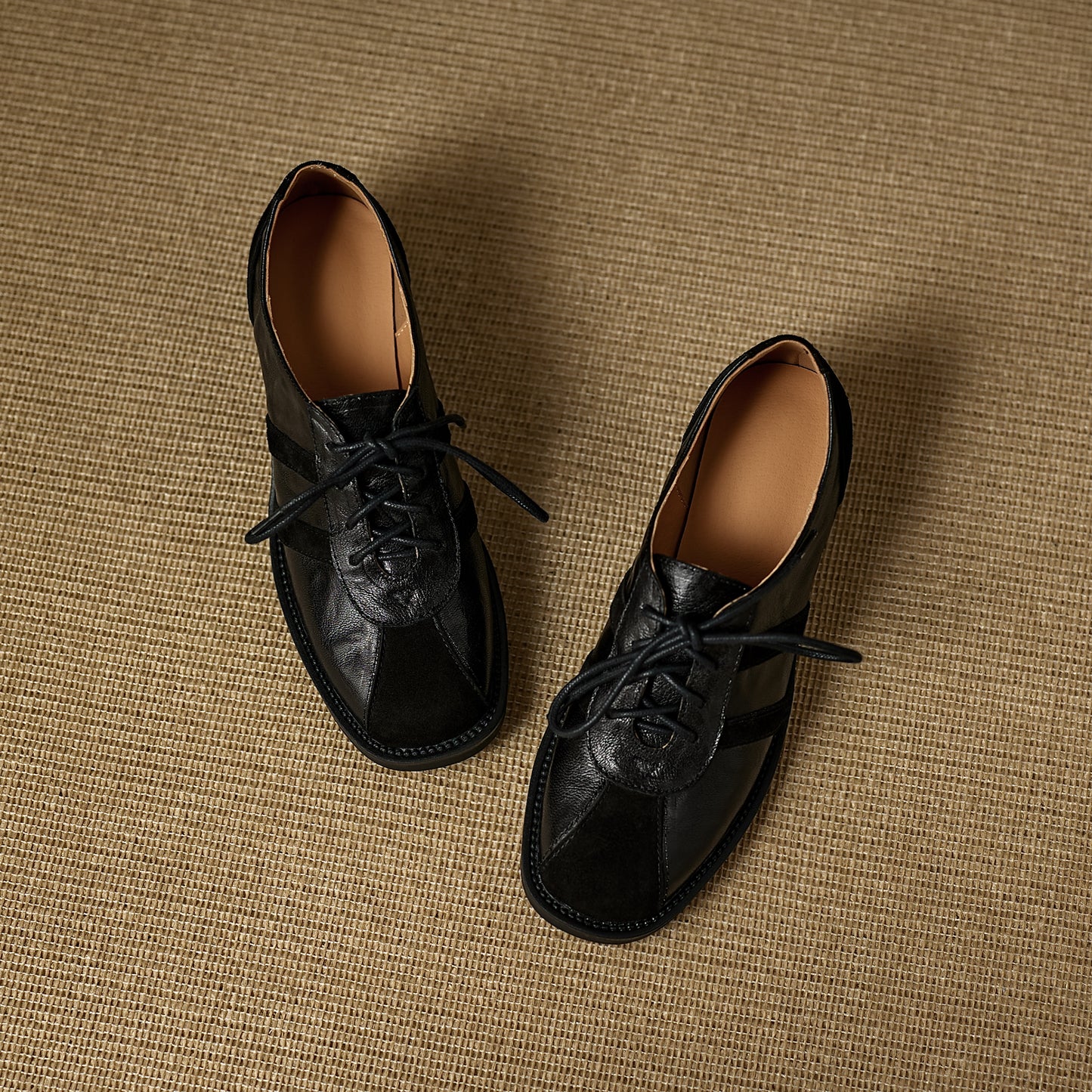 TinaCus Women's Oxfords Shoes Handmade Genuine Leather Patchwork Round Toe Chunky Heel