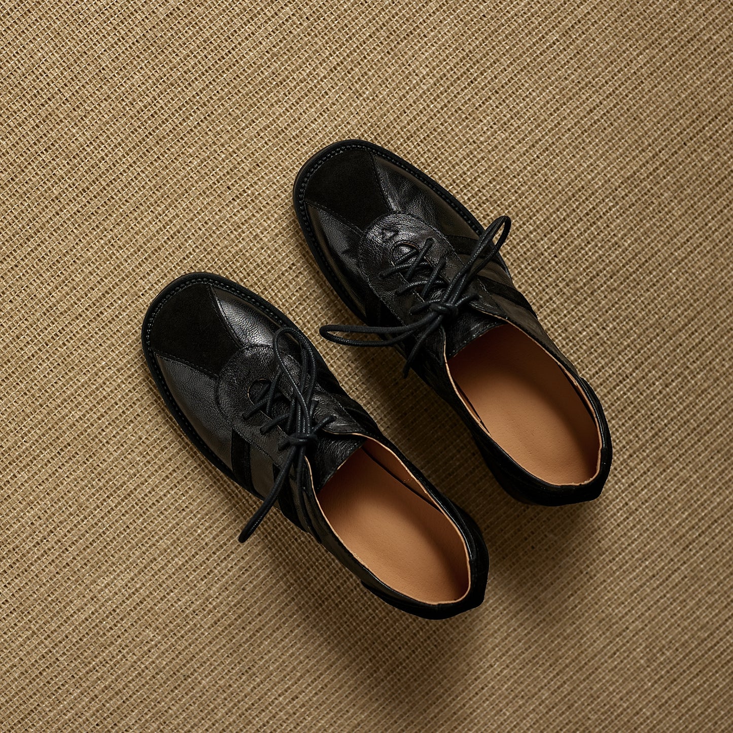 TinaCus Women's Oxfords Shoes Handmade Genuine Leather Patchwork Round Toe Chunky Heel