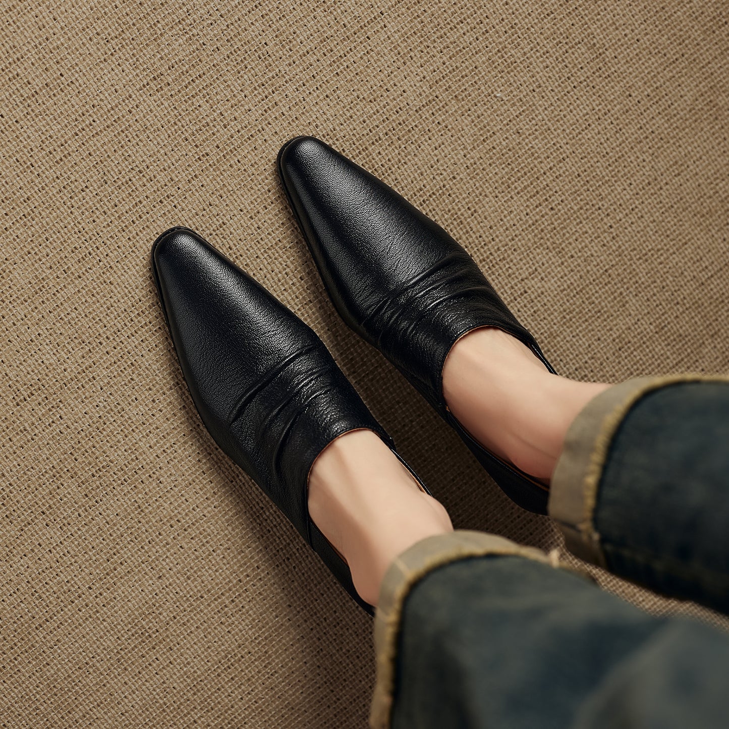 TinaCus Women's Slip-on Pumps Handmade Genuine Leather Pointed Toe Chunky Heel Casual Shoes