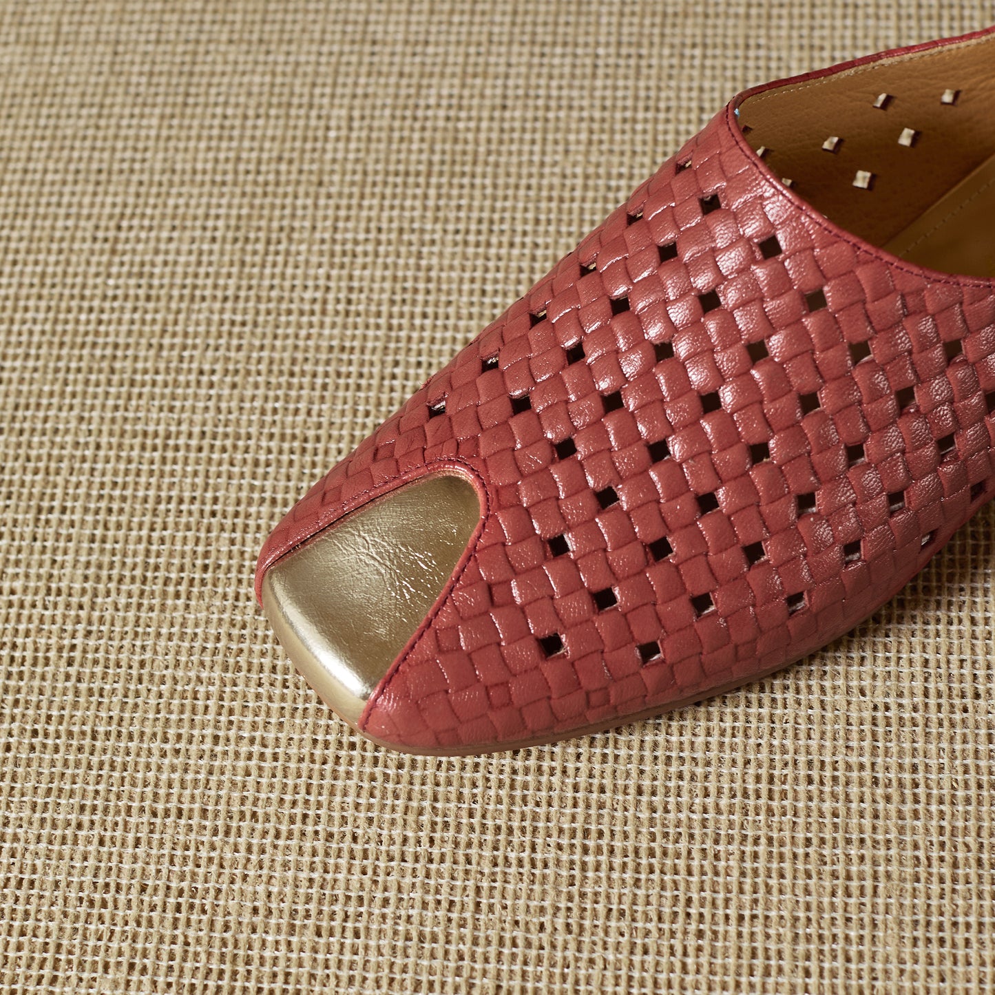TinaCus Perforated Genuine Leather Women's Flat Mules Handmade Square Toe Slip on Backless Casual Shoes