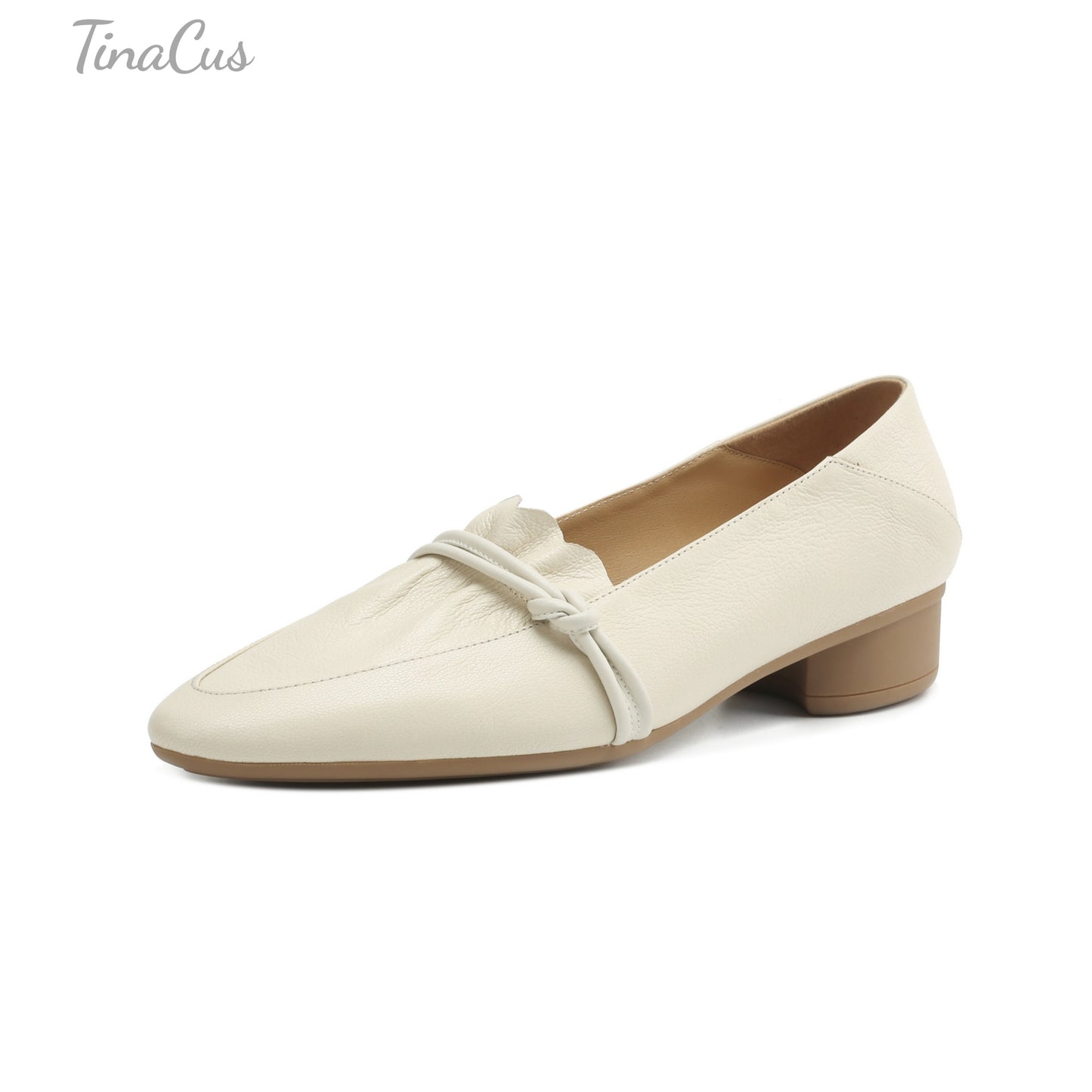 TinaCus Women's Pointed Toe Soft Genuine Leather Low Chunky Heels Handmade Pumps Shoes