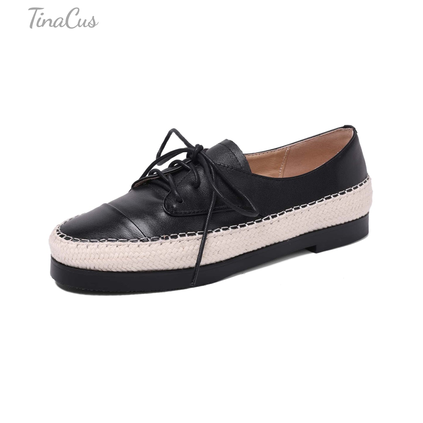 TinaCus Handmade Women's Genuine Leather Round Toe Lace up Soft Office Loafer Flats Shoes