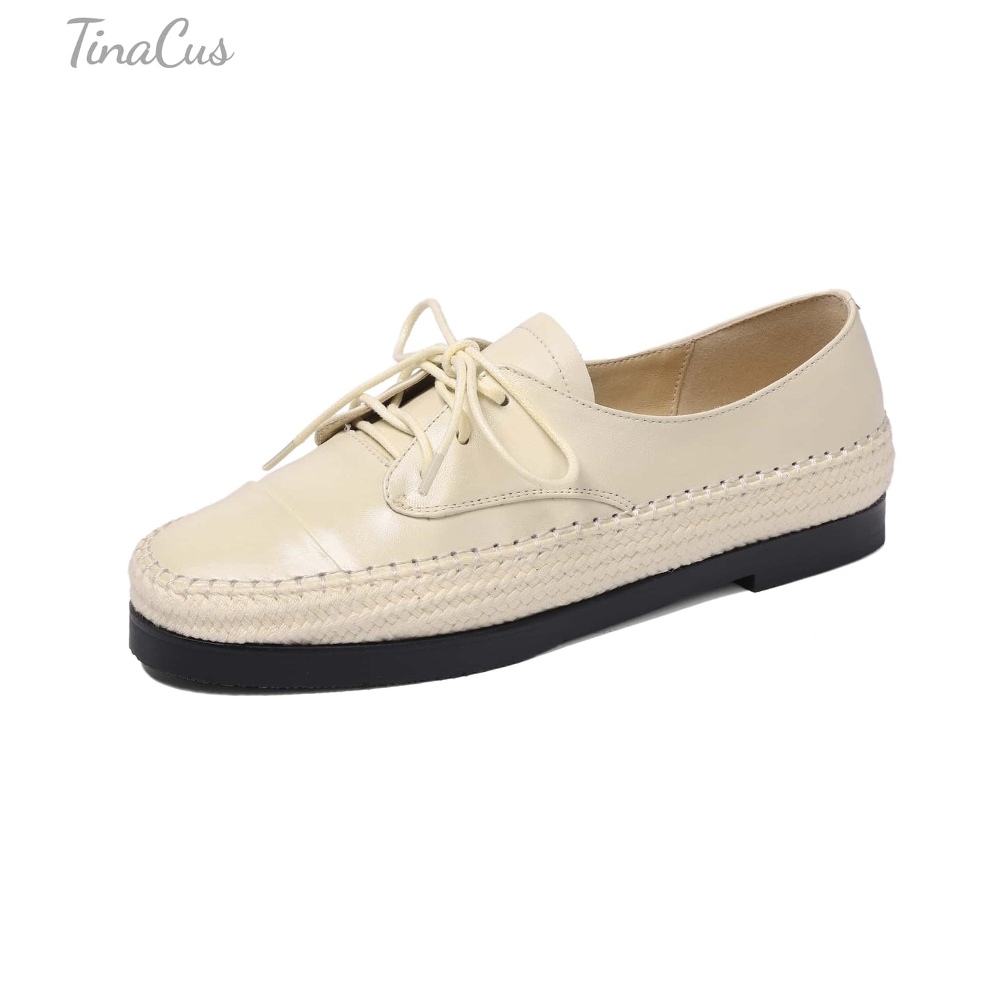 TinaCus Handmade Women's Genuine Leather Round Toe Lace up Soft Office Loafer Flats Shoes