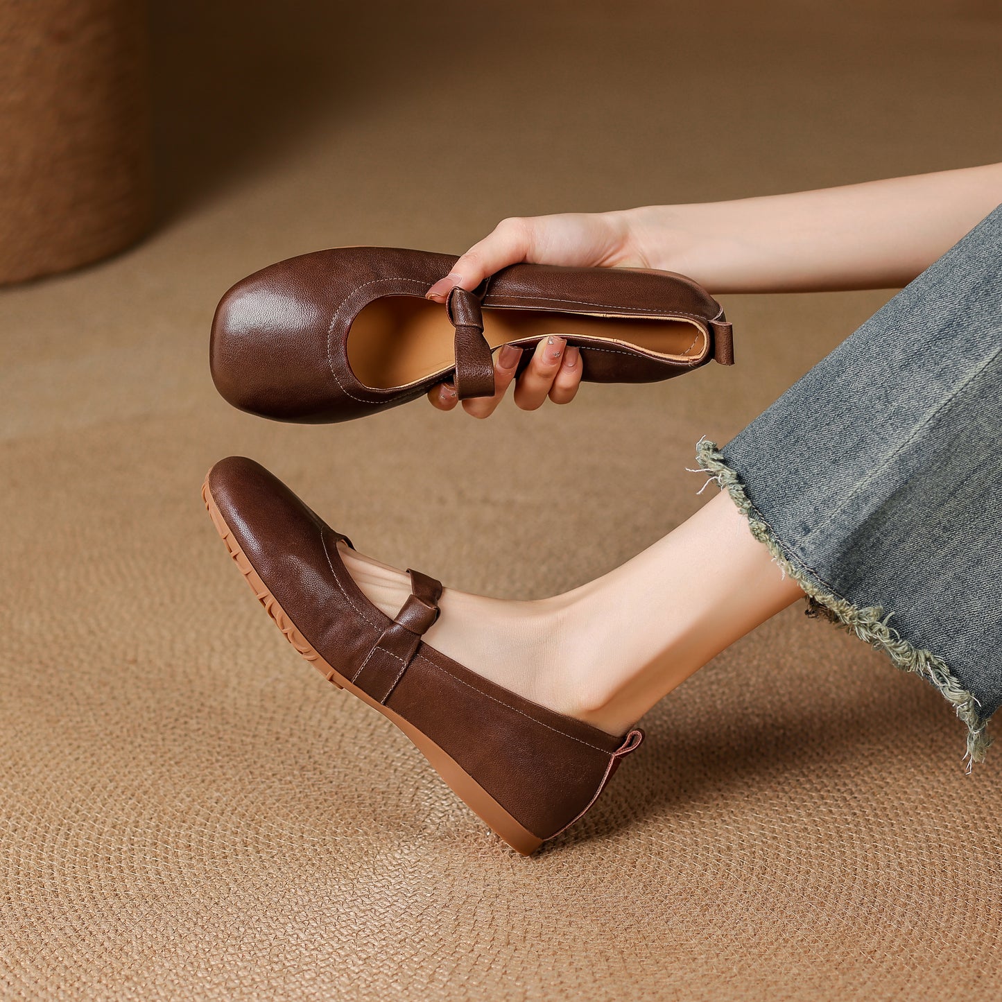 TinaCus Handmade Women's Genuine Leather Almond Toe Slip-on Soft Office Mary Jane Flats Shoes