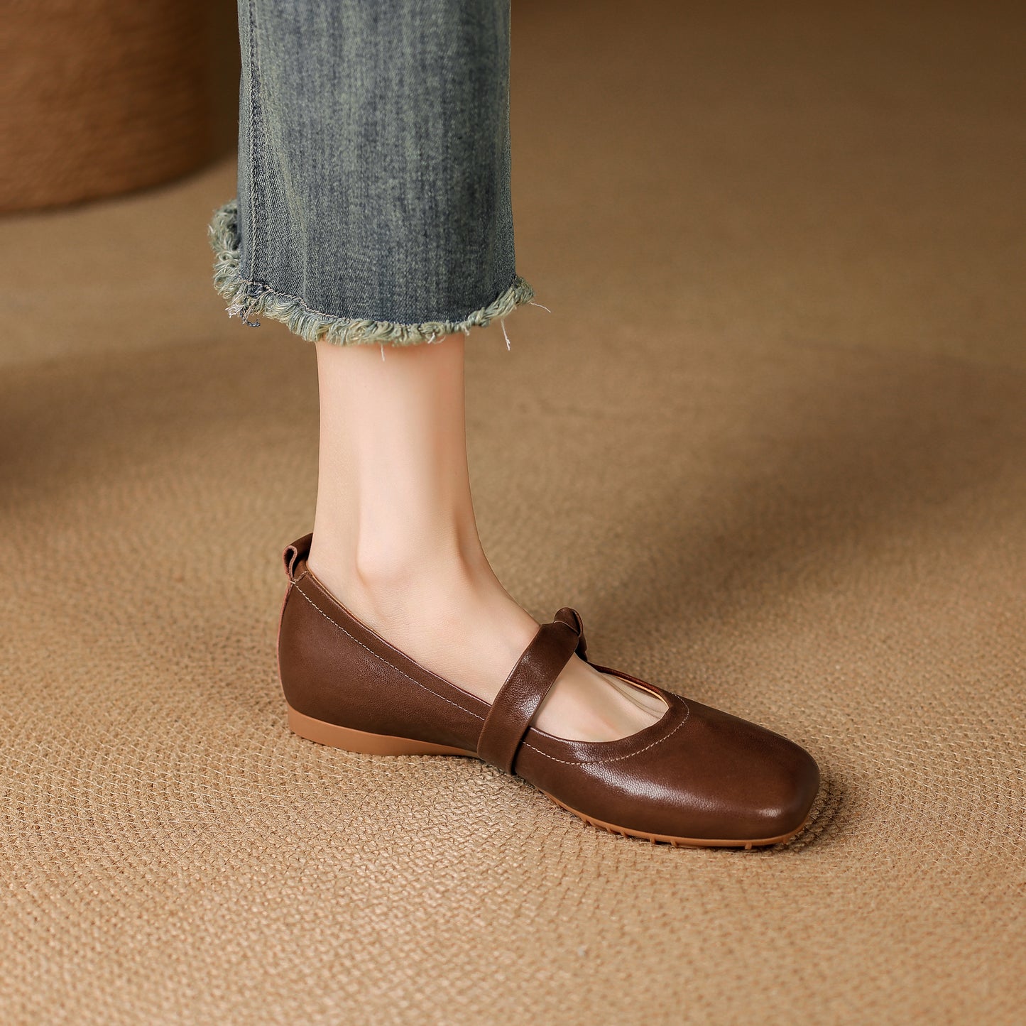 TinaCus Handmade Women's Genuine Leather Almond Toe Slip-on Soft Office Mary Jane Flats Shoes