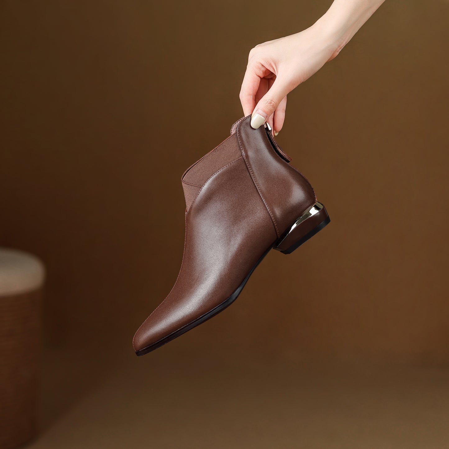 TinaCus Women's Leather Pointed Toe Ankle Booties Handmade Back Zipper Chunky Low Heel Dress Boots