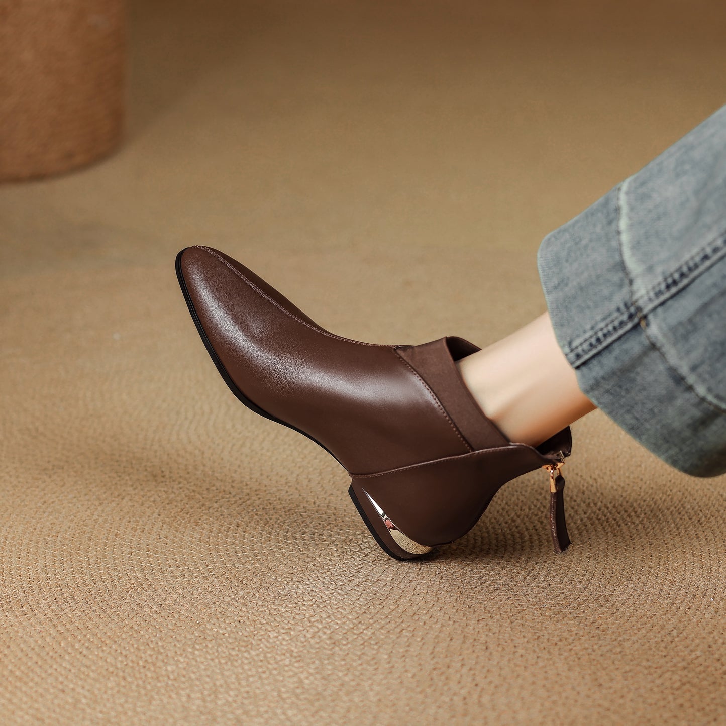 TinaCus Women's Leather Pointed Toe Ankle Booties Handmade Back Zipper Chunky Low Heel Dress Boots