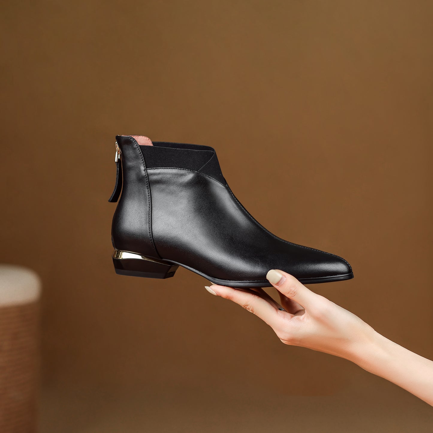 TinaCus Women's Leather Pointed Toe Ankle Booties Handmade Back Zipper Chunky Low Heel Dress Boots