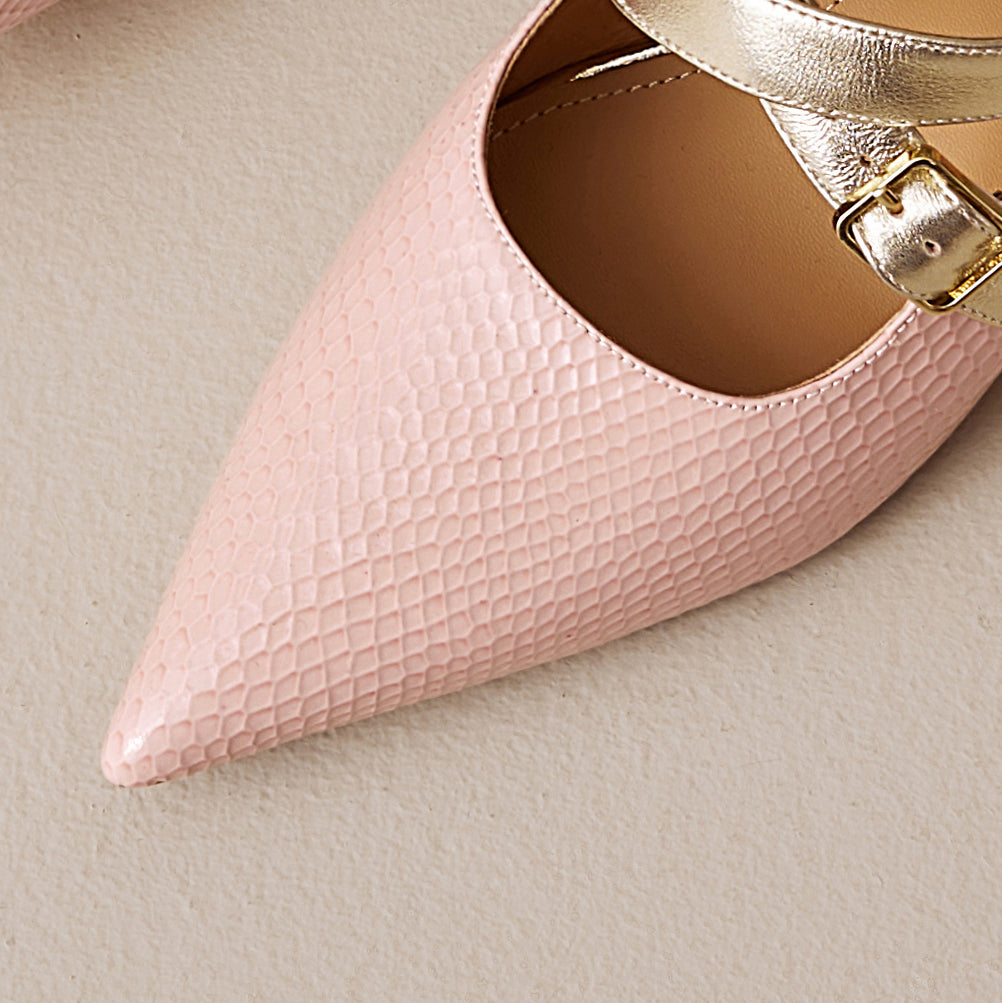 TinaCus Women's Pointed Toe Mules Genuine Leather Handmade Strap Buckle Kitten Heels Slip On Dress Sandals