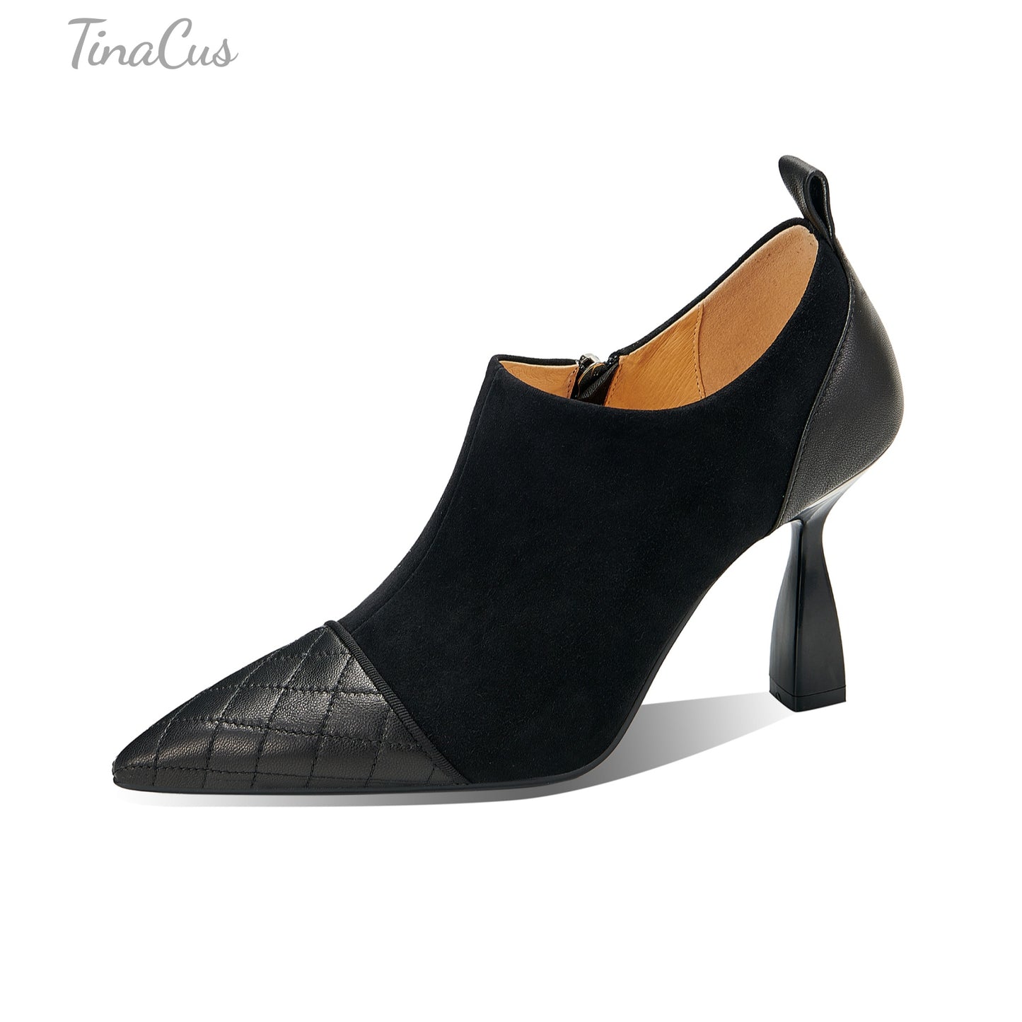 TinaCus Women's Genuine/Suede Leather Embossed Plaid Side Zipper Pointed Toe Stiletto Heel Pumps Shoes