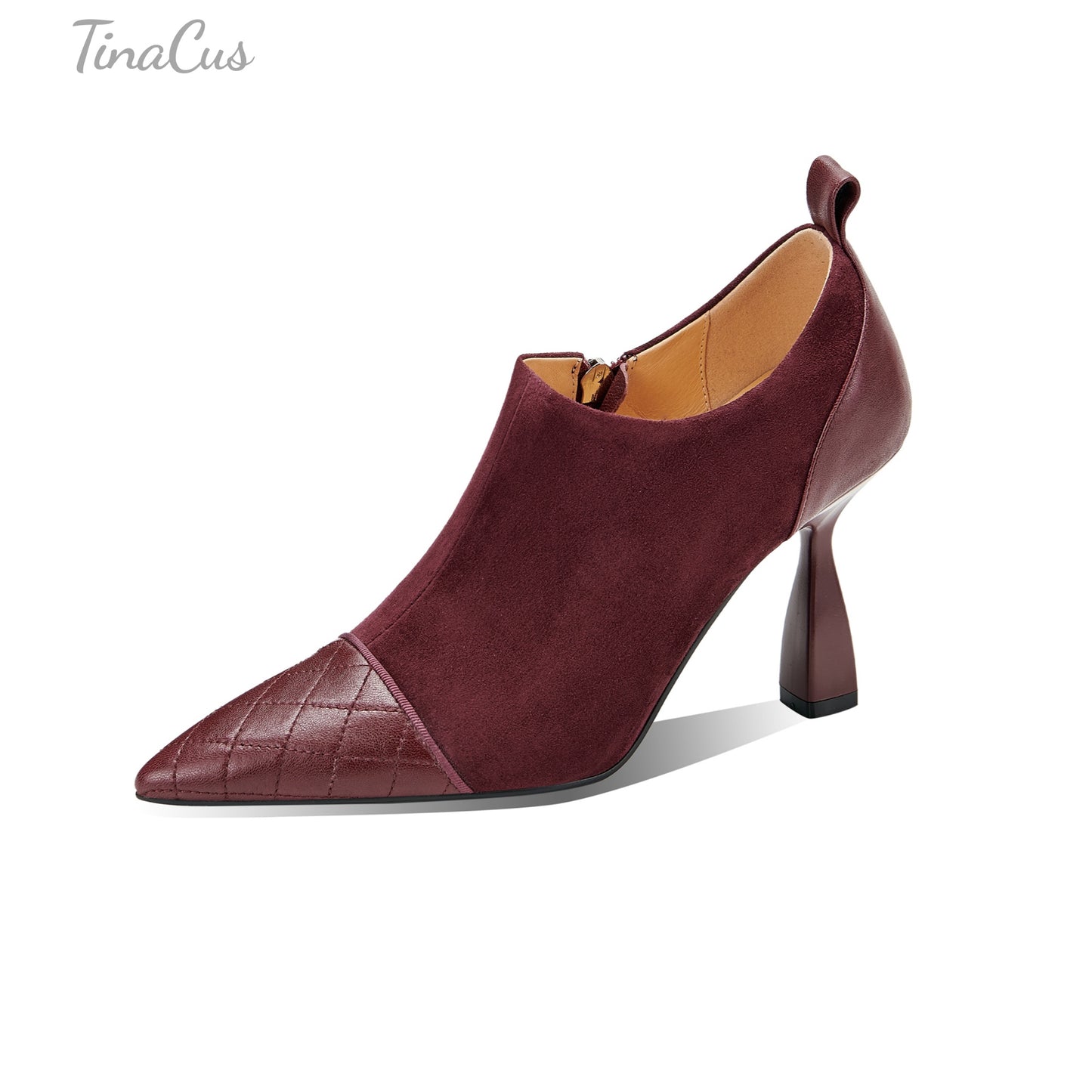 TinaCus Women's Genuine/Suede Leather Embossed Plaid Side Zipper Pointed Toe Stiletto Heel Pumps Shoes