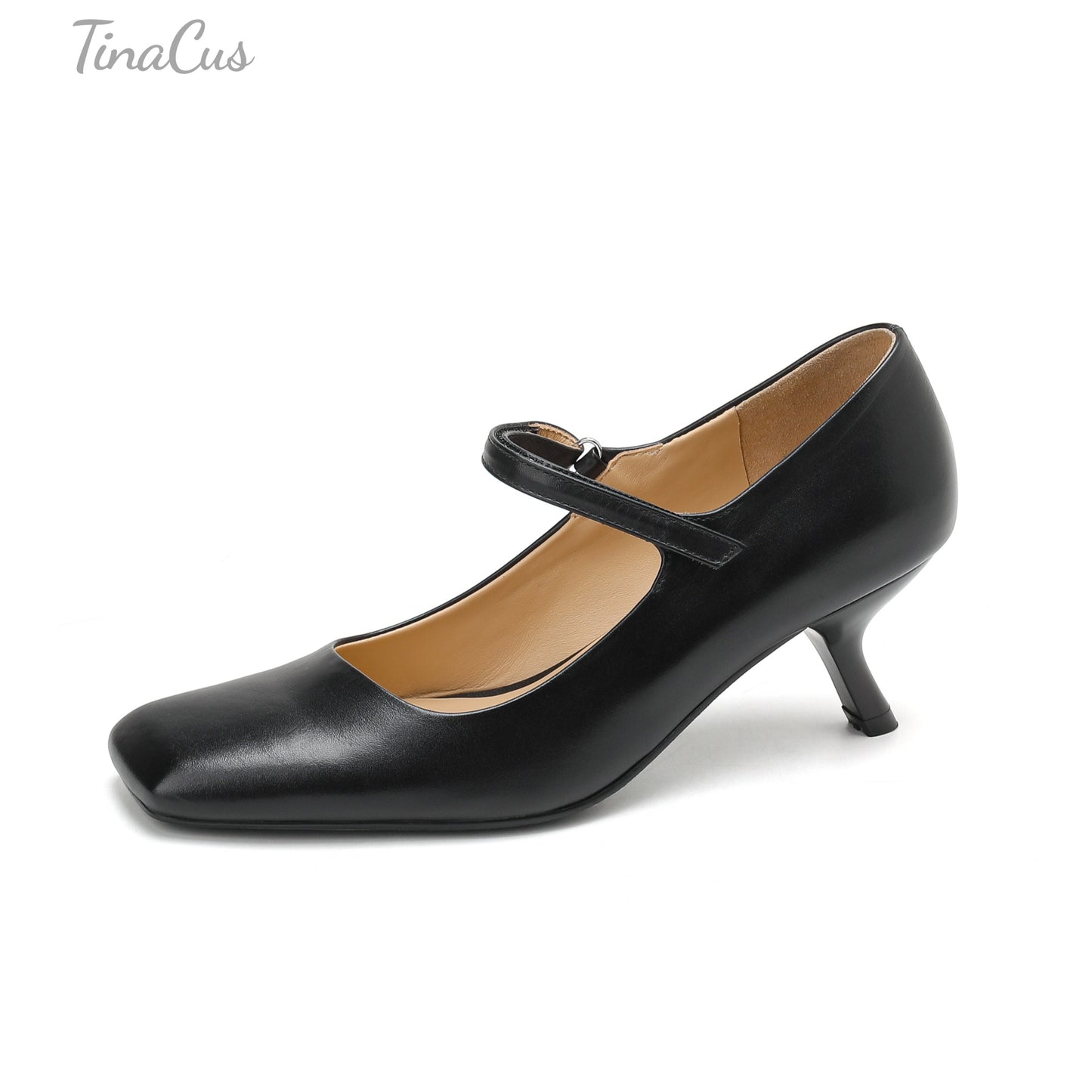 TinaCus Genuine Leather Women's Square Toe Stiletto Heels Handmade Hook & Loop Pumps Shoes