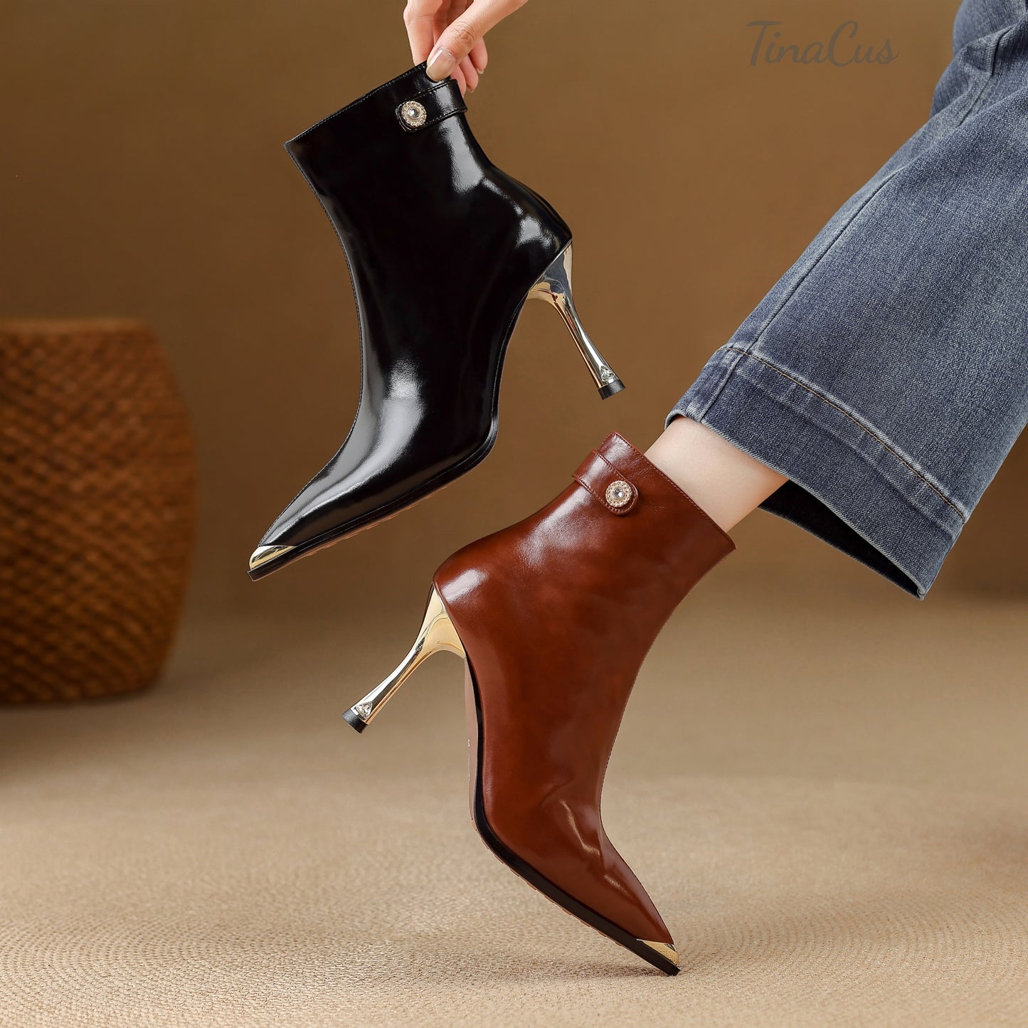 TinaCus Women’s Genuine Leather Handmade Cap Toe Stiletto Heel Zip up Ankle Boots