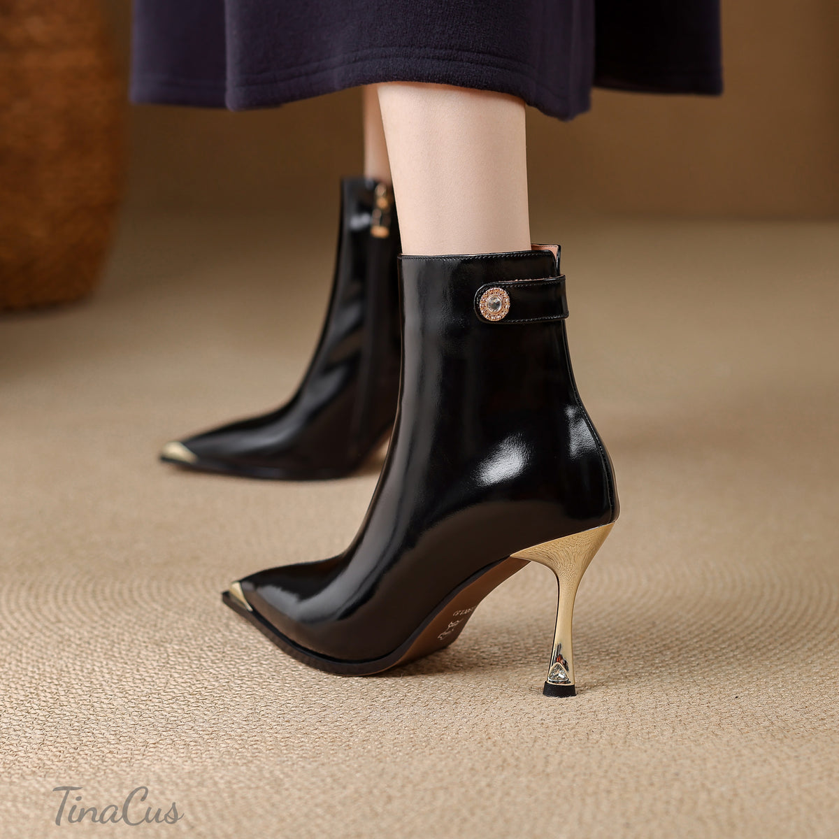 TinaCus Women’s Genuine Leather Handmade Cap Toe Stiletto Heel Zip up Ankle Boots