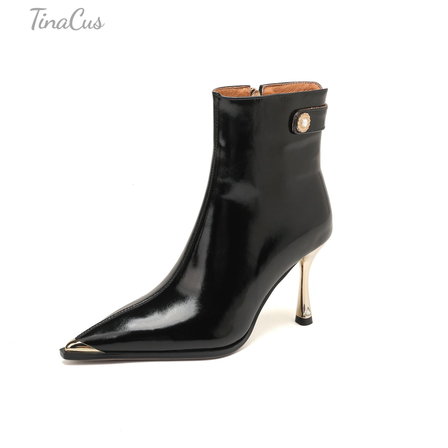 TinaCus Women’s Genuine Leather Handmade Cap Toe Stiletto Heel Zip up Ankle Boots