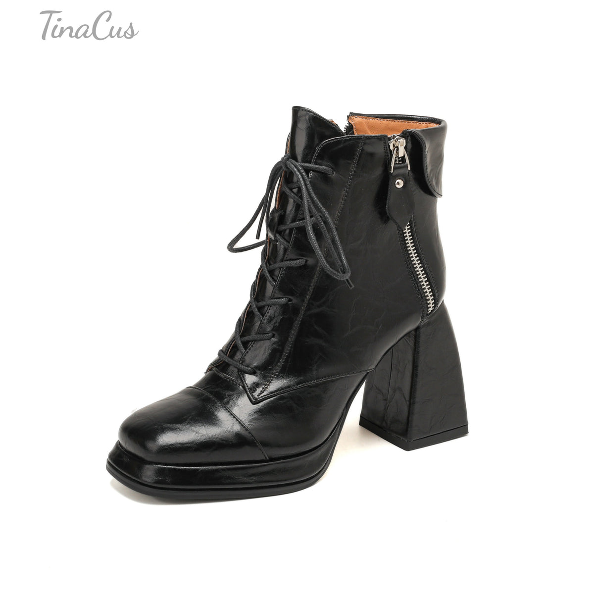 TinaCus Women’s Square Toe Platform Lace Up Combat Booties
