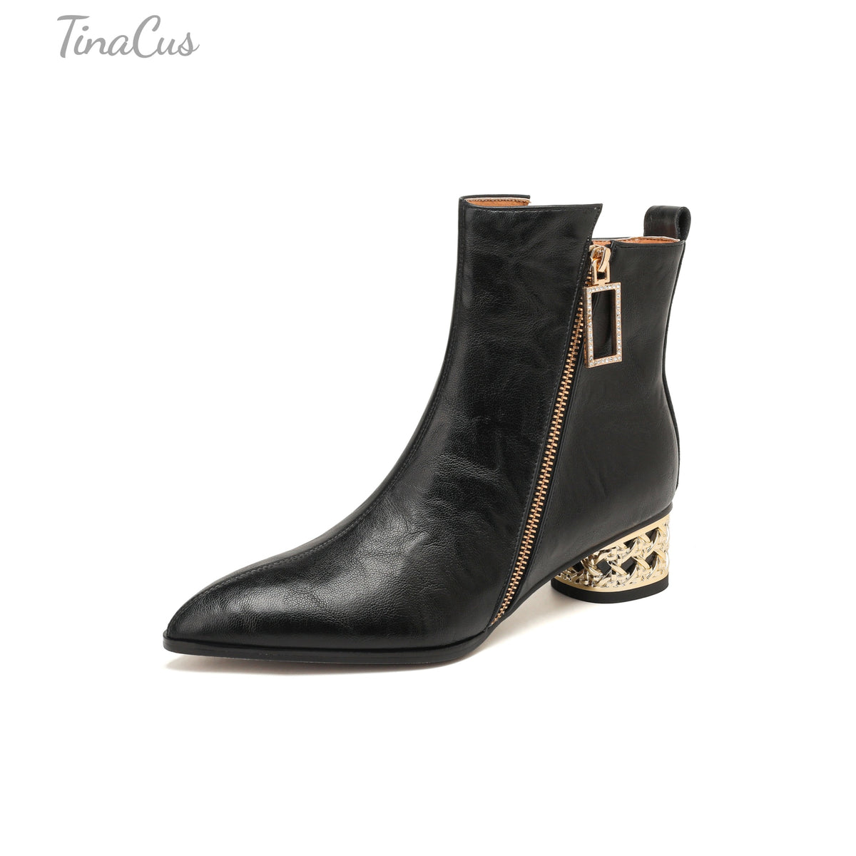 TinaCus Women’s Pointed Toe Side Zippers Metallic Block Heel Dress Ankle Boots