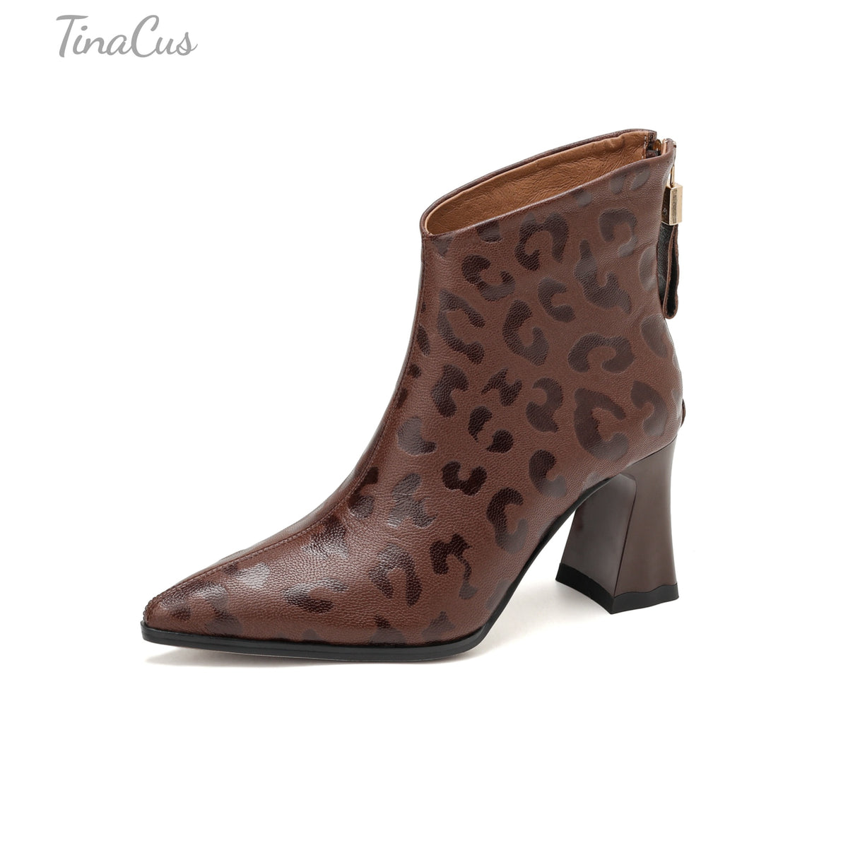 TinaCus Women’s Pointed Toe Back Zipper Leopard Embossed Ankle Booties